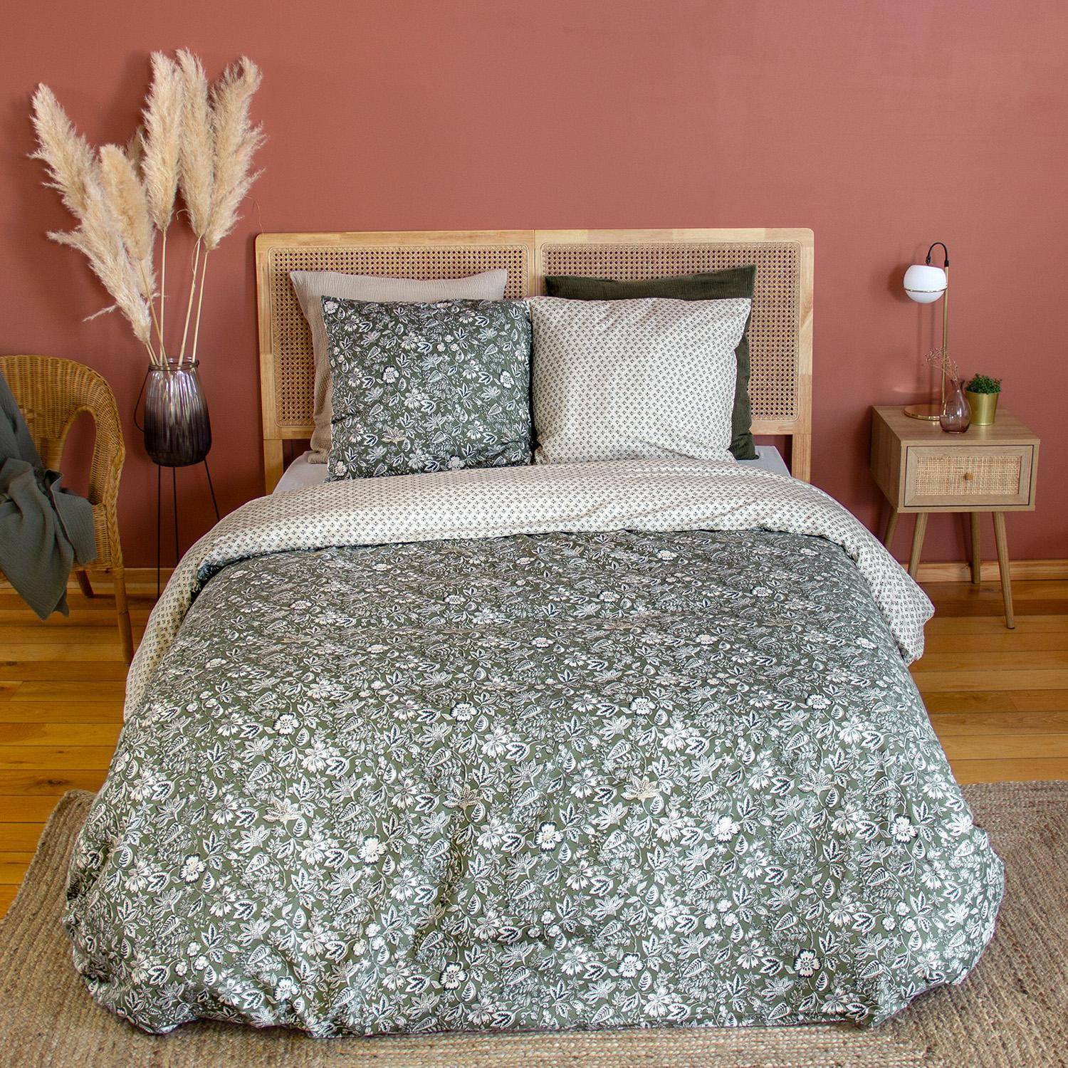 Parure de lit coton et lyocell 2 places imprimé floral vert 260x240cm - Neyo,sweeek,Photo1