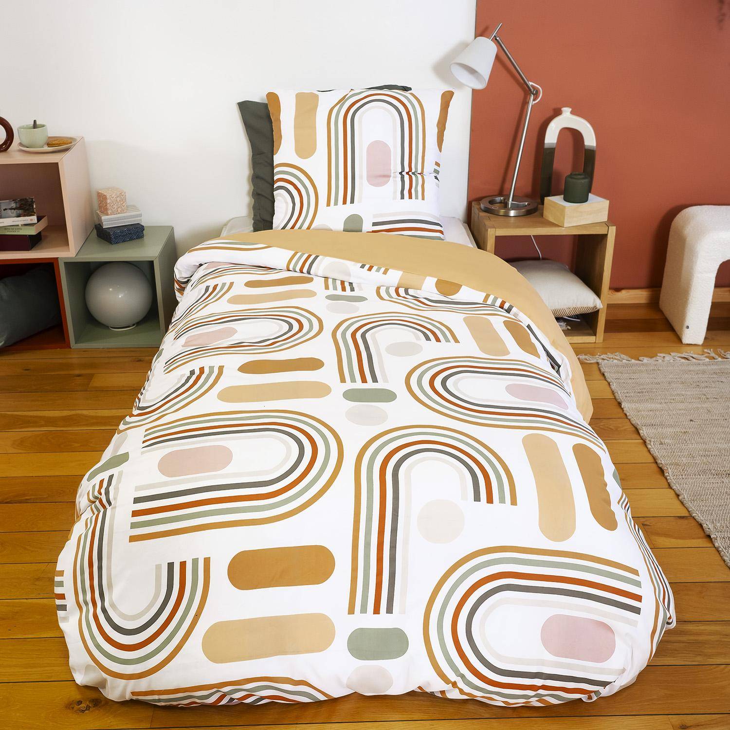 Parure de lit microfibre réversible orange 140x200cm - Tess,sweeek,Photo1