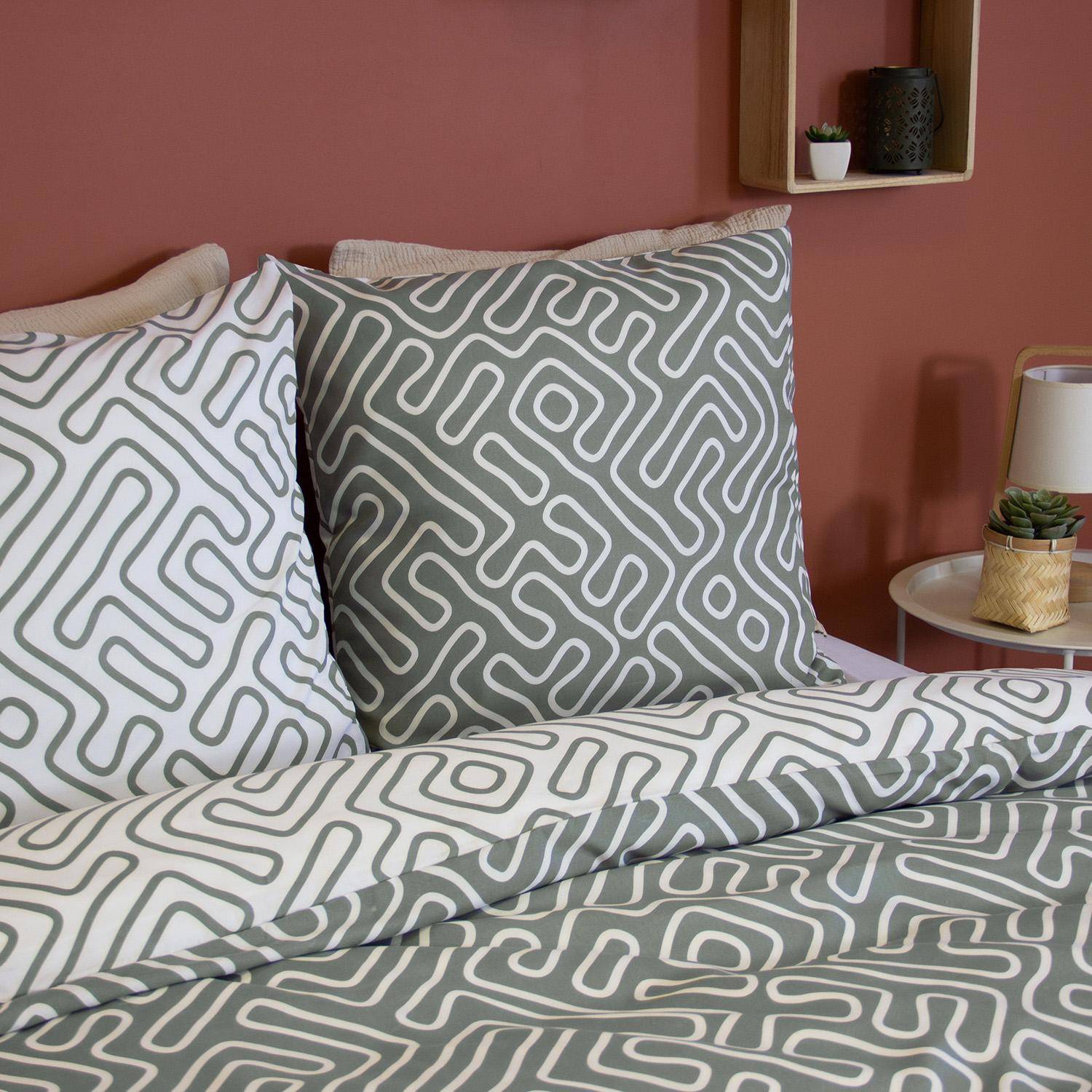 Ropa de cama de microfibra reversibles con estampado de laberinto gris, 2 plazas - 220x240x0.5 cm Photo2