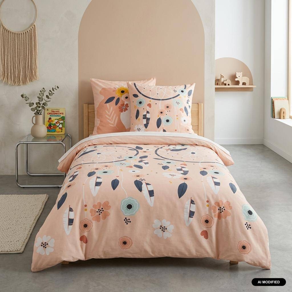Ropa de cama de algodón reversible con estampado de atrapasueños y unicornio, 1 plaza  - 140x200x0.5 cm Photo1