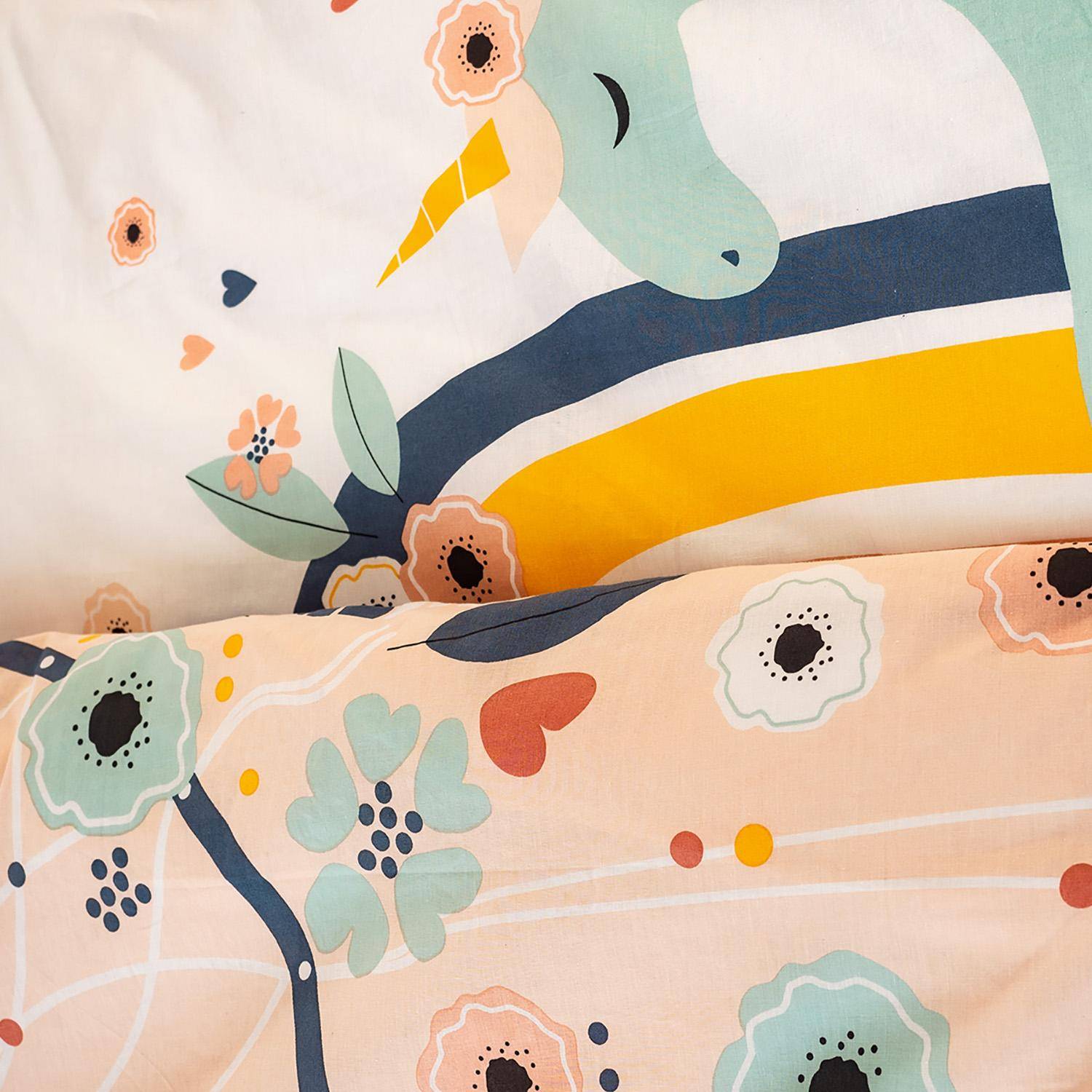 Parure de lit coton réversible imprimé attrape rêve et licorne 1 place 140x200cm - Ysia Photo3