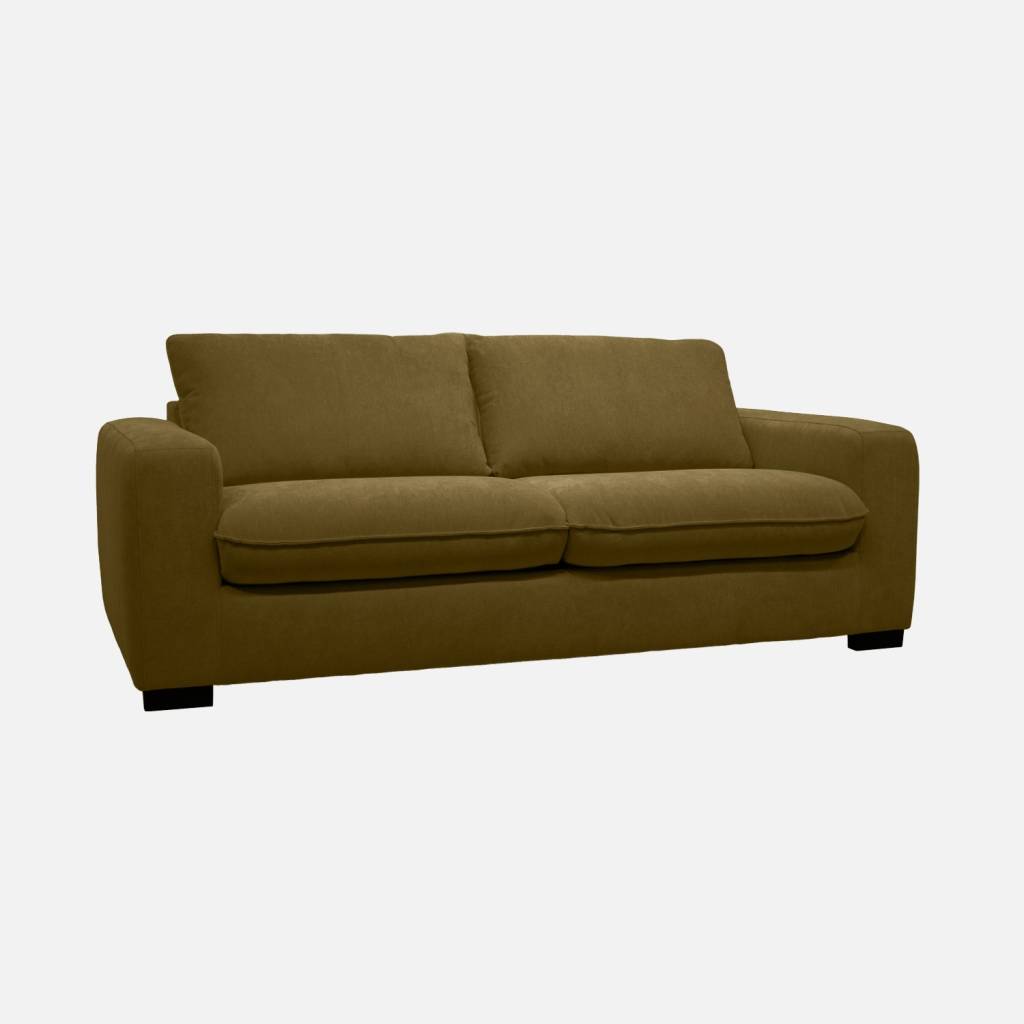 Canapé lit 3 places tissu chenille vert bronze matelas 10cm