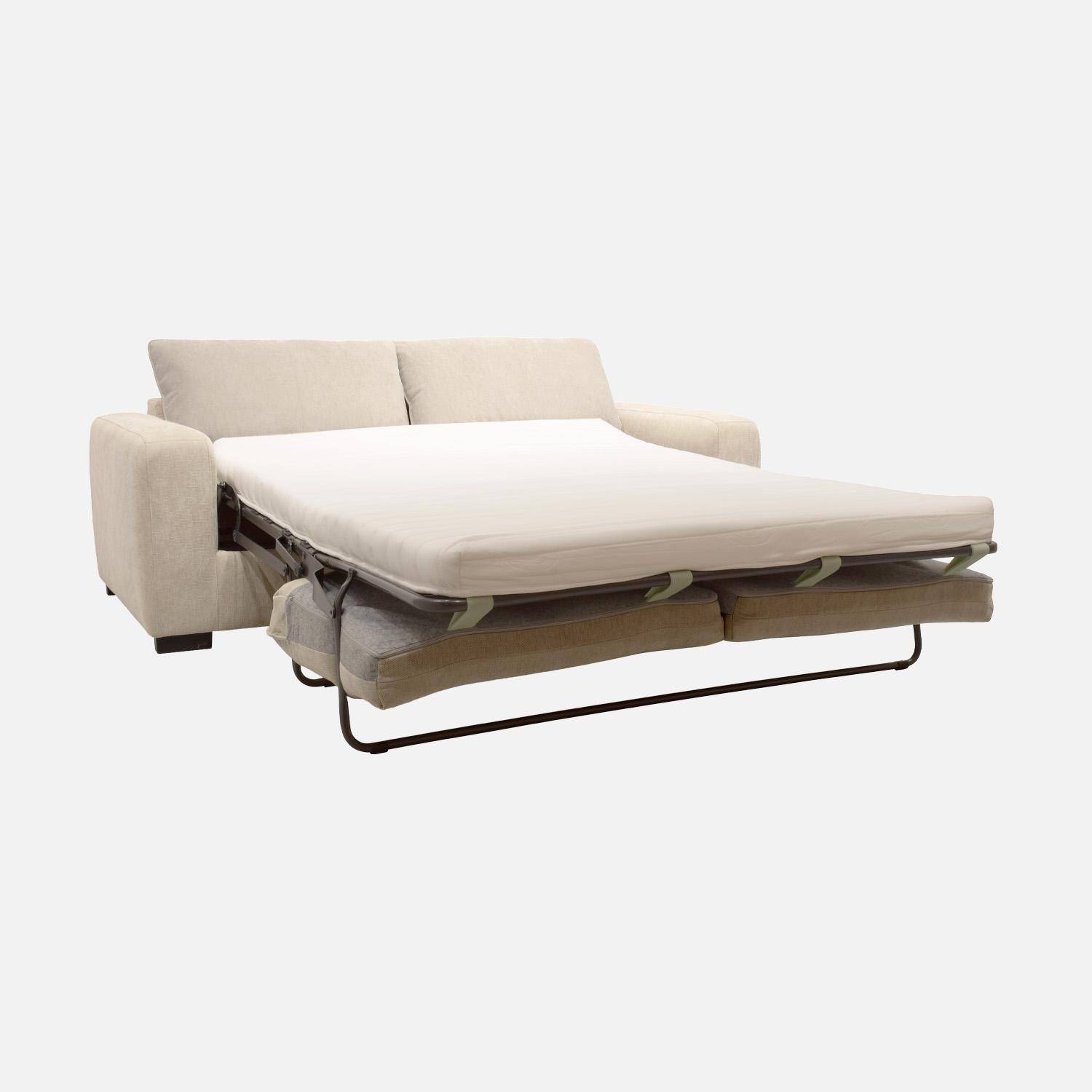 Canapé lit convertible 3 places tissu chenille beige avec matelas 10cm - Fabriqué en France - Nido,sweeek,Photo4