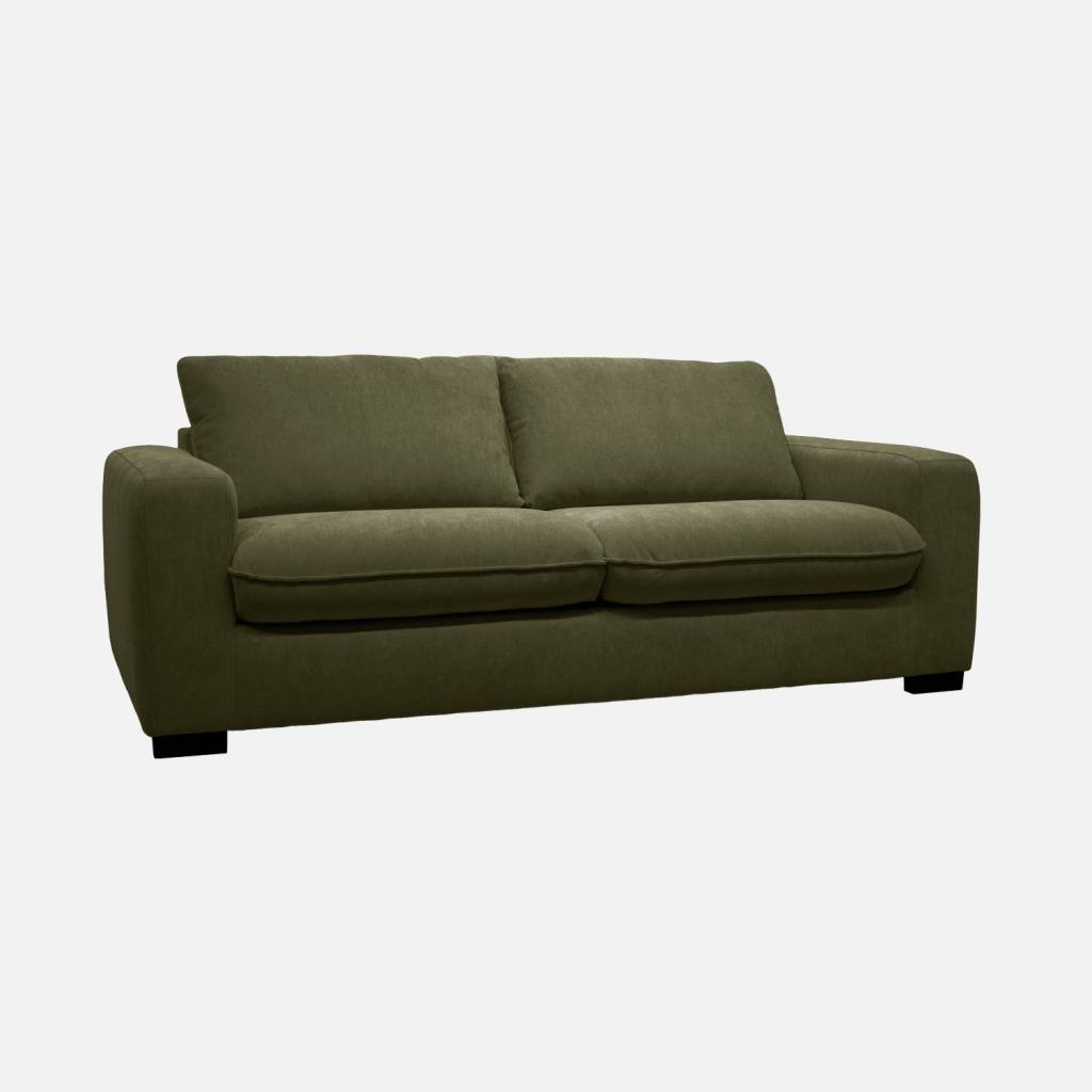 Canapé lit 3 places tissu chenille kaki matelas 10cm