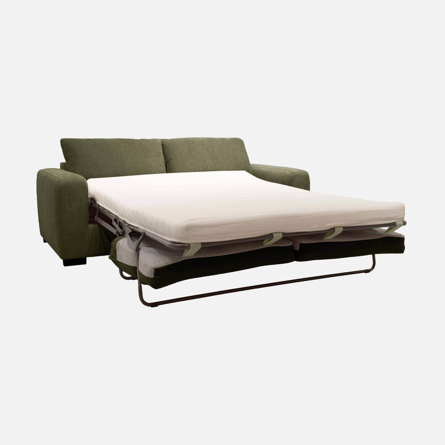 Canapé lit convertible 3 places tissu chenille kaki avec matelas 10cm - Fabriqué en France - Nido,sweeek,Photo3