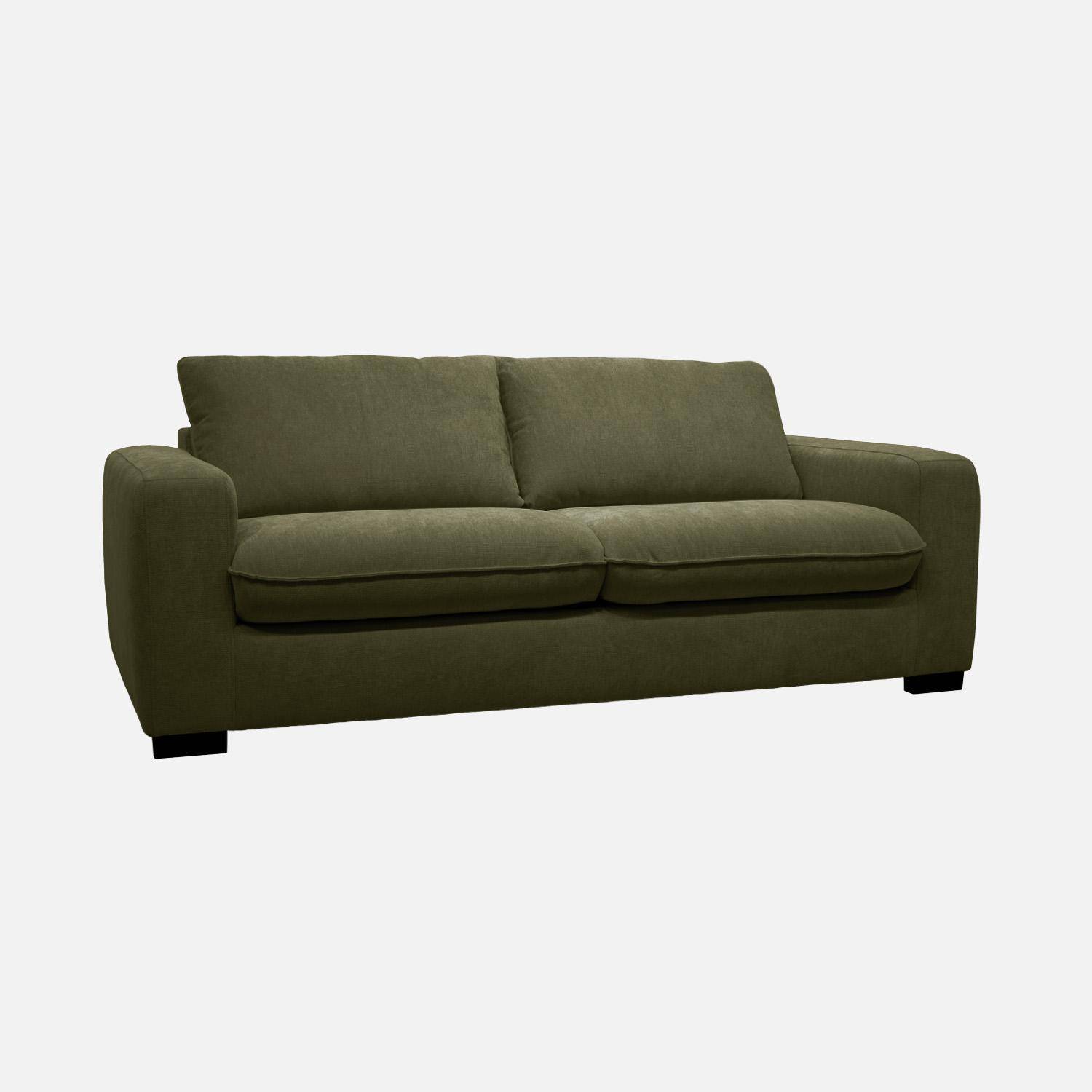Canapé lit convertible 3 places tissu chenille kaki avec matelas 10cm - Fabriqué en France - Nido,sweeek,Photo2