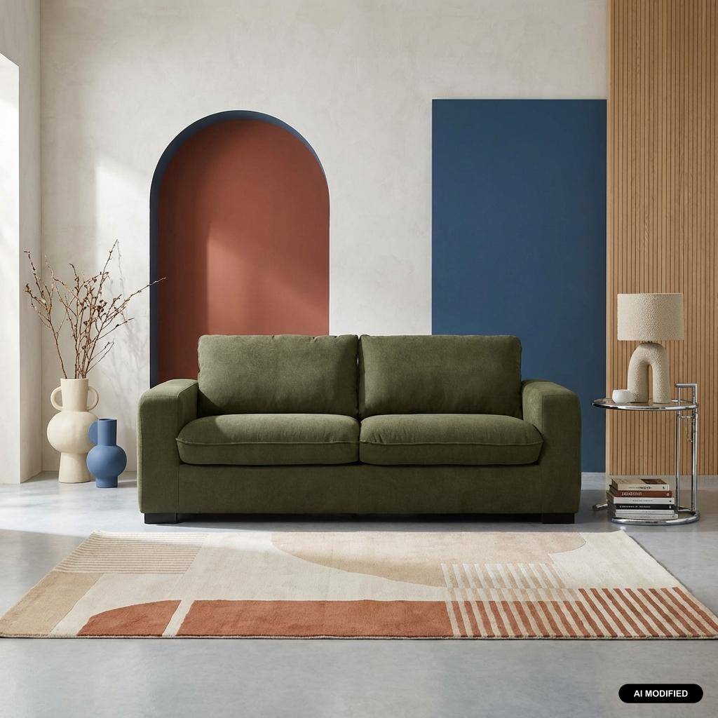 Canapé lit convertible 3 places tissu chenille kaki avec matelas 10cm - Fabriqué en France - Nido,sweeek,Photo1