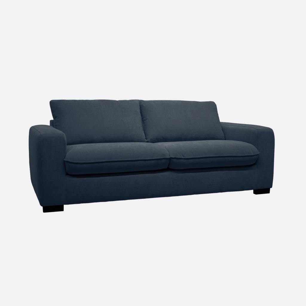 Canapé lit 3 places tissu chenille bleu foncé matelas 10cm