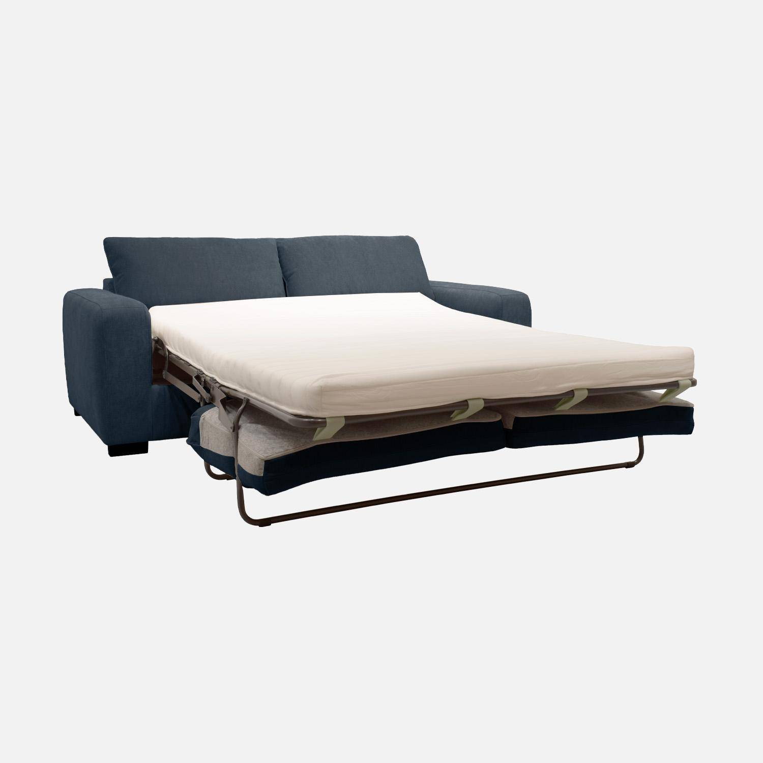 Canapé lit convertible 3 places tissu chenille bleu foncé avec matelas 10cm - Fabriqué en France - Nido,sweeek,Photo3