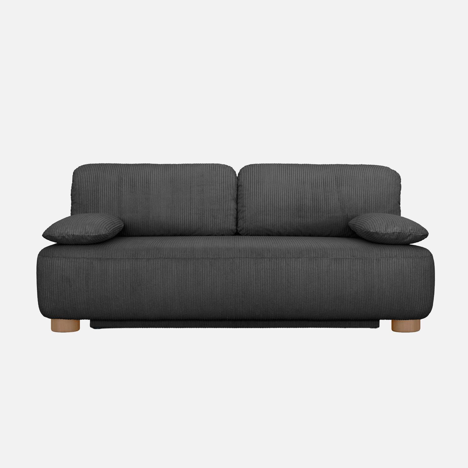 Banquette convertible 3 places velours côtelé avec coffre de rangement anthracite - Selma,sweeek,Photo2