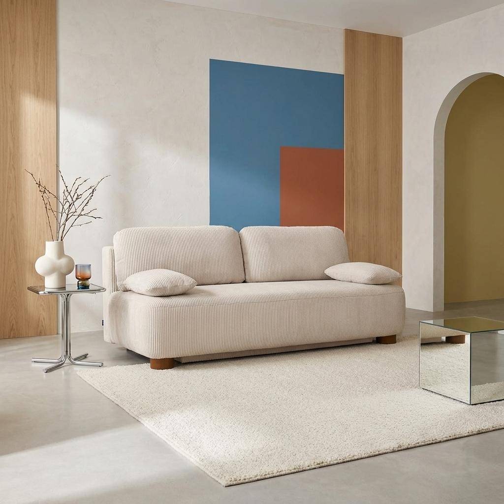 Divano letto in velluto a coste, 3 posti Beige grigio - 192x100x84 cm,sweeek,Photo1