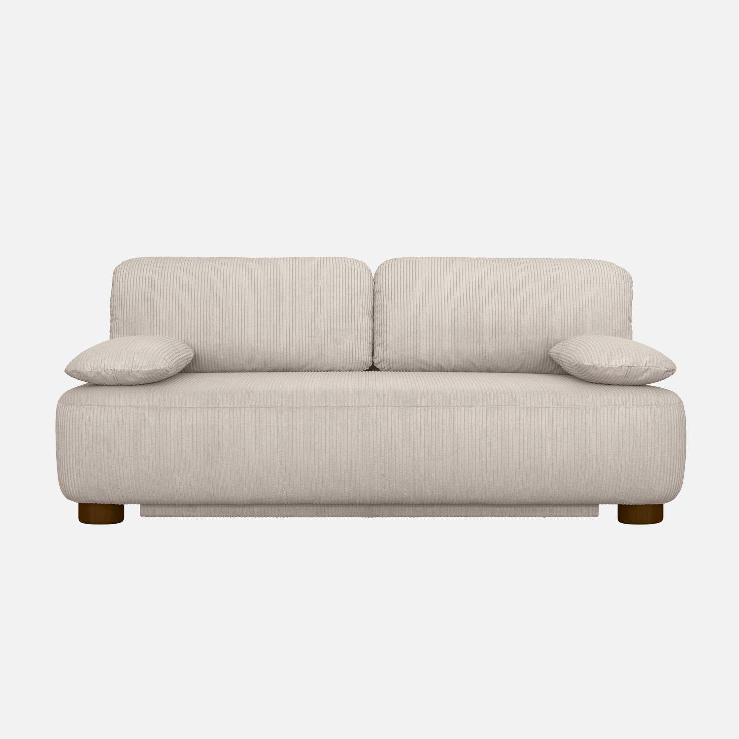 Banquette convertible 3 places velours côtelé avec coffre de rangement greige - Selma Photo2