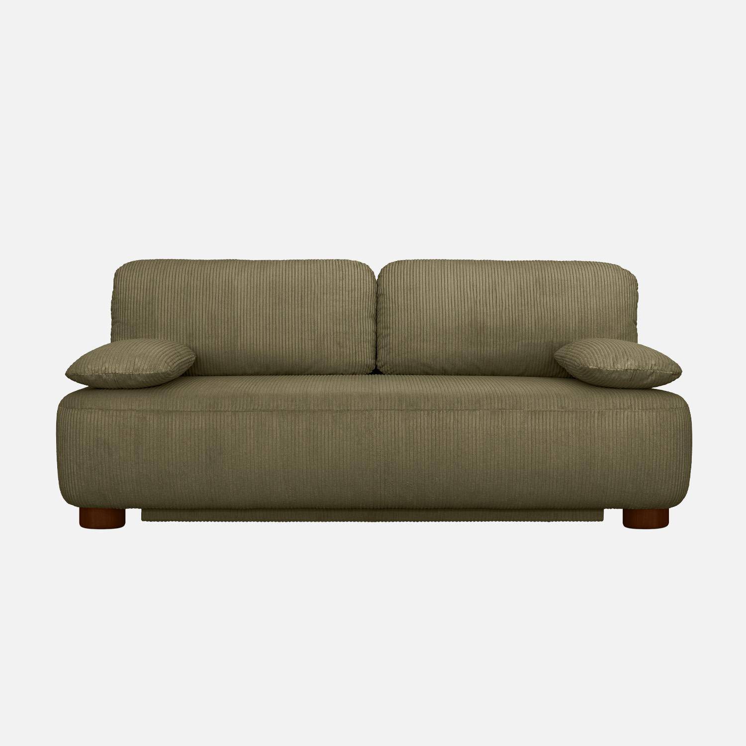 Banquette convertible 3 places velours côtelé avec coffre de rangement kaki - Selma,sweeek,Photo2