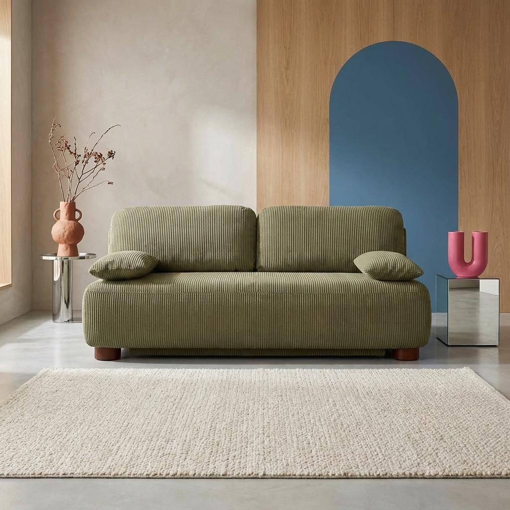 Divano letto in velluto a coste, 3 posti Verde kaki - 192x100x84 cm Photo1