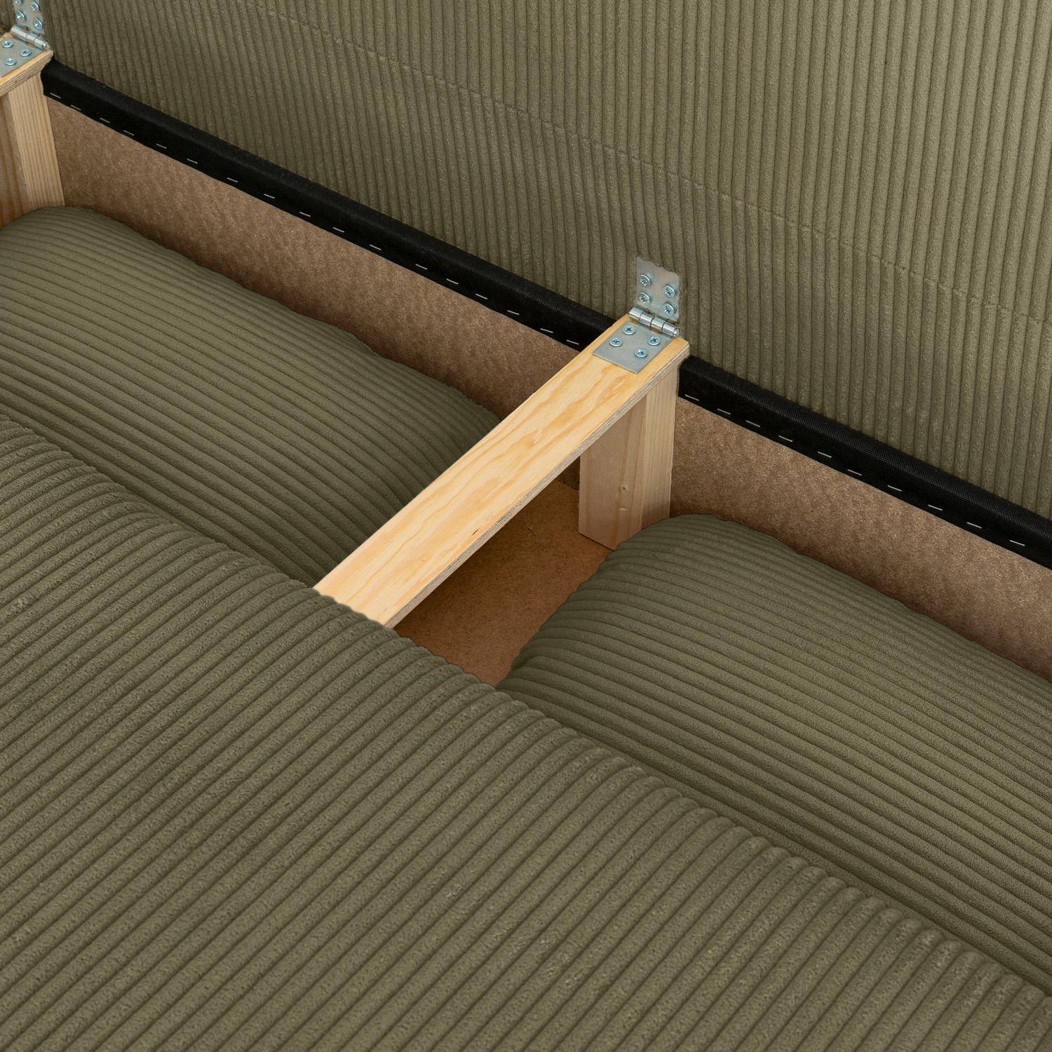 Banquette convertible 3 places velours côtelé avec coffre de rangement kaki - Selma,sweeek,Photo5