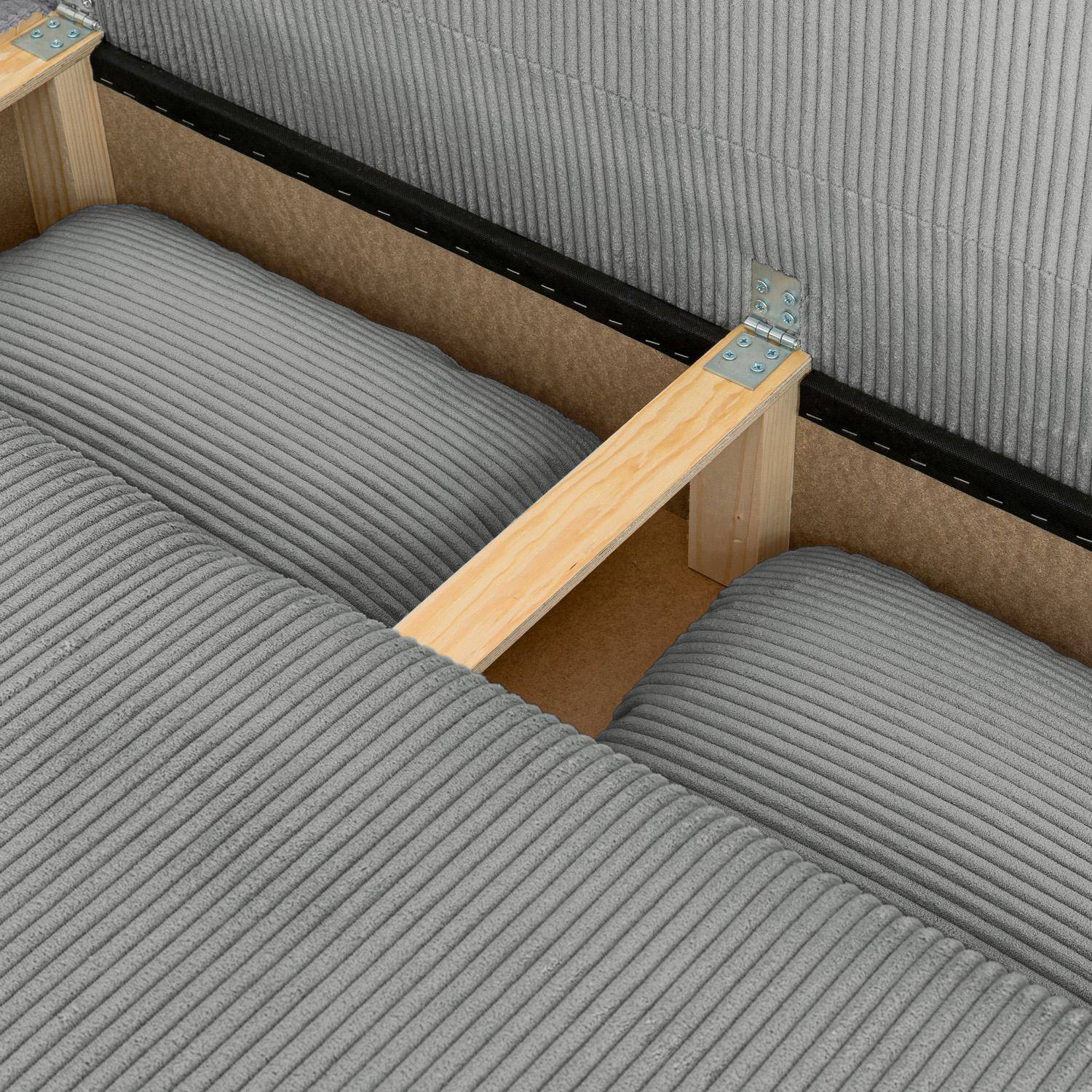 Banquette convertible 3 places velours côtelé avec coffre de rangement gris clair - Selma,sweeek,Photo5