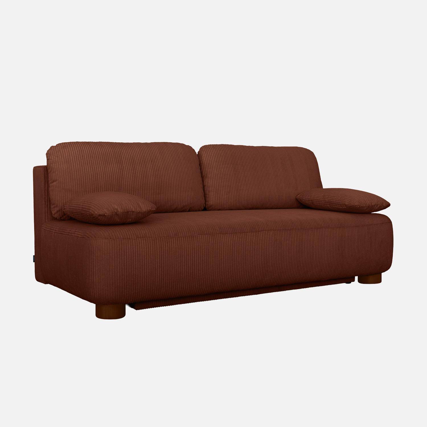 Banquette convertible 3 places velours côtelé avec coffre de rangement brique - Selma,sweeek,Photo2