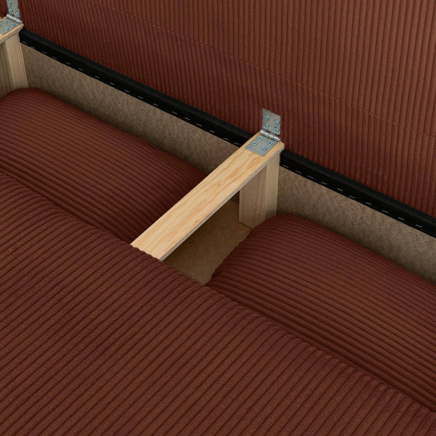 Banquette convertible 3 places velours côtelé avec coffre de rangement brique - Selma Photo5