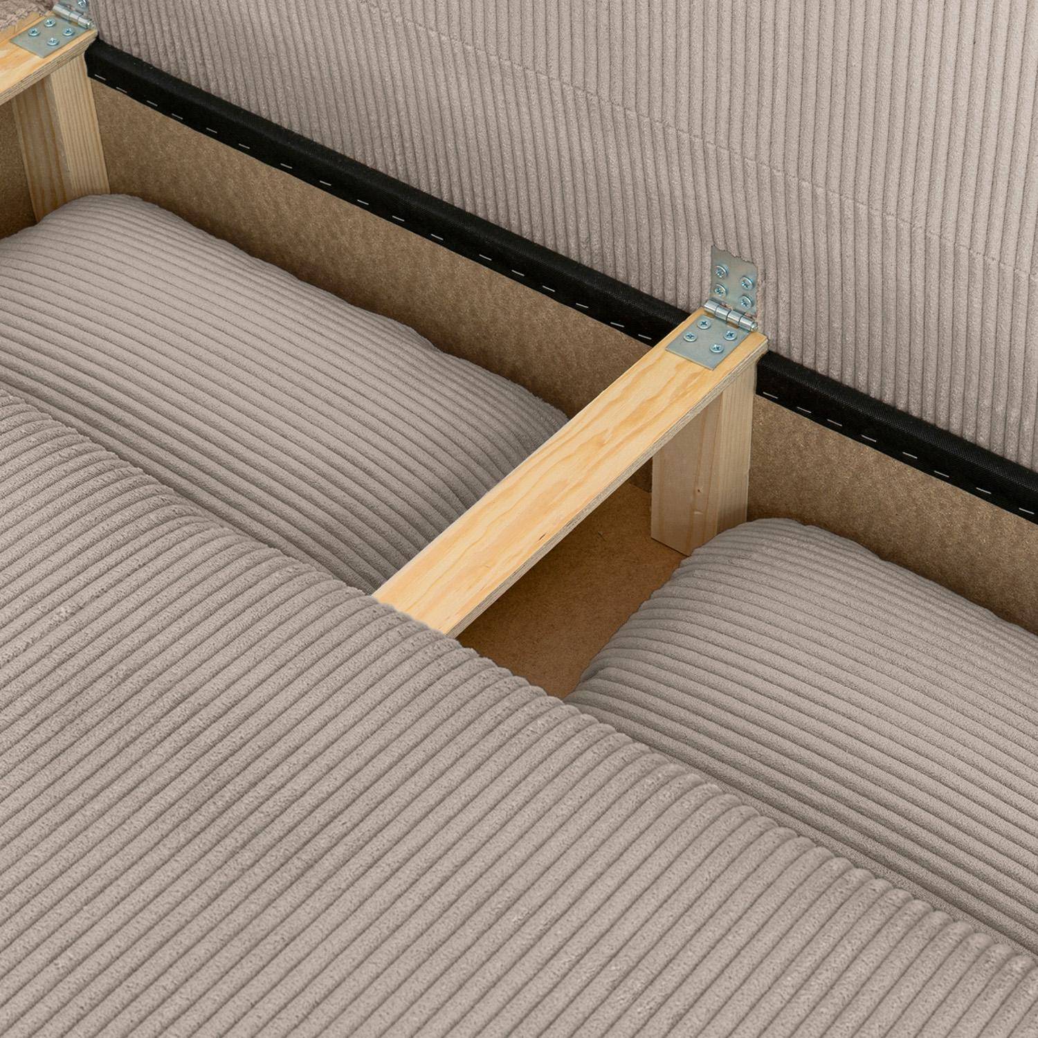 Banquette convertible 3 places velours côtelé avec coffre de rangement taupe - Selma Photo5