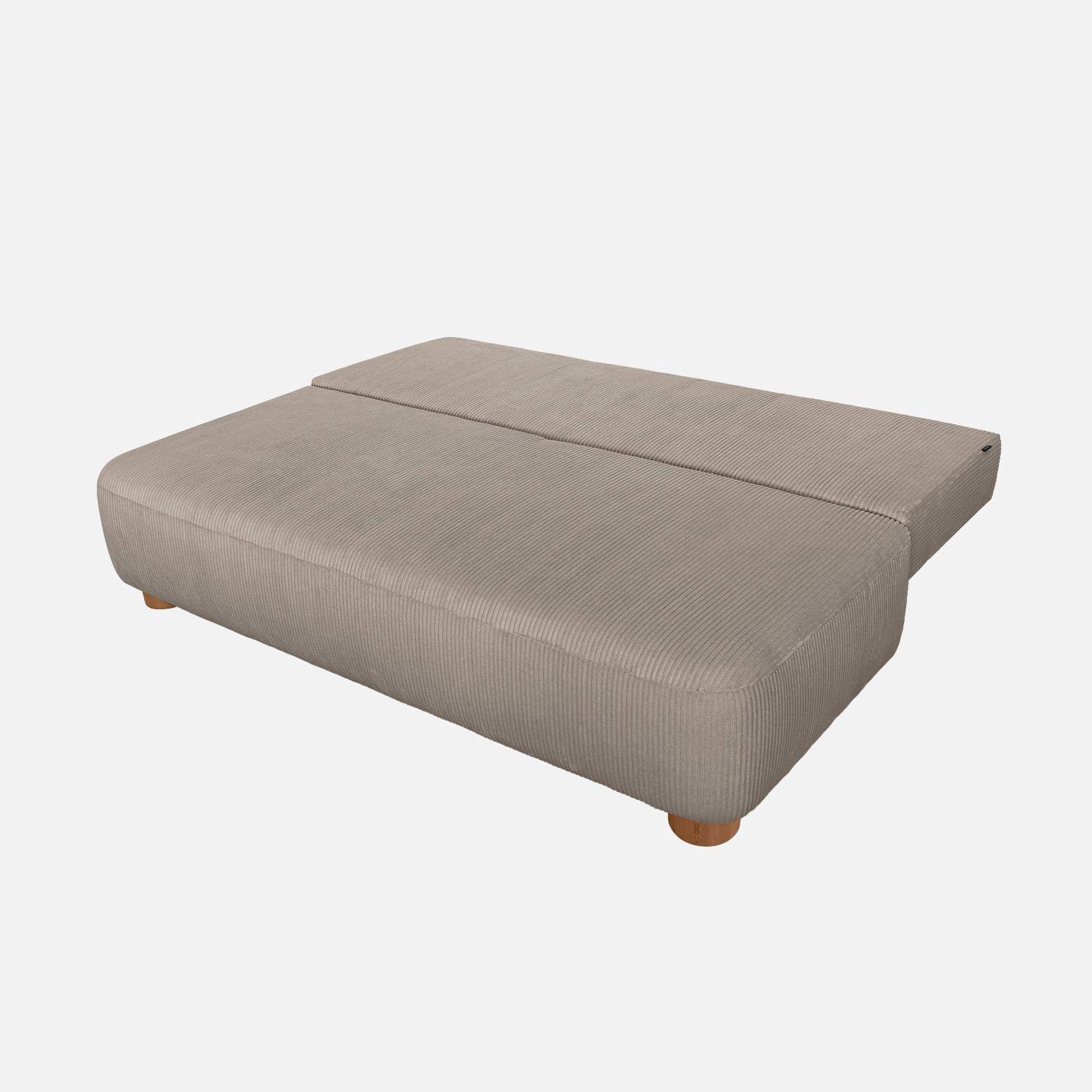 Banquette convertible 3 places velours côtelé avec coffre de rangement taupe - Selma Photo4