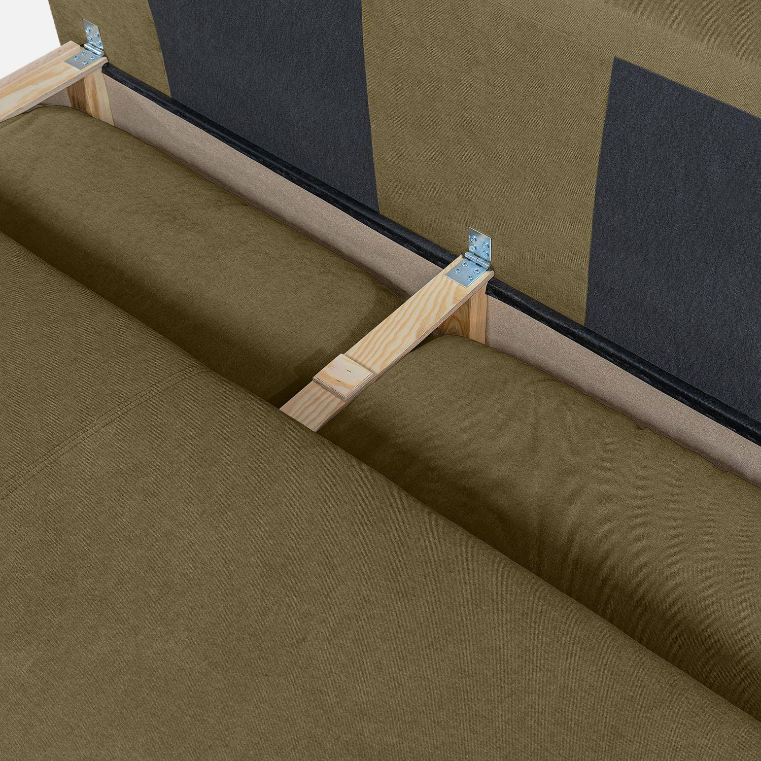 Banquette convertible 3 places tissu chenille avec coffre de rangement kaki - Nelson,sweeek,Photo6