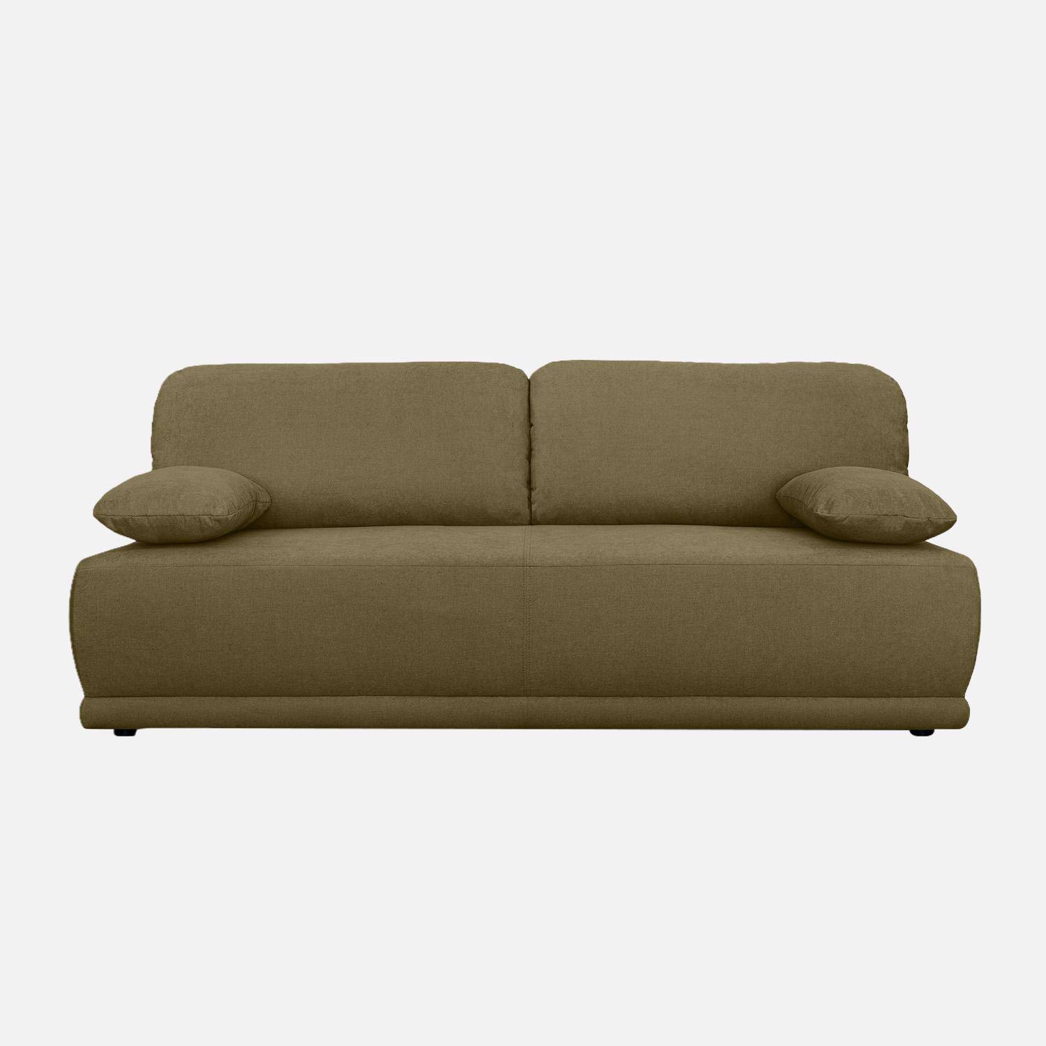 Banquette convertible 3 places tissu chenille avec coffre de rangement kaki - Nelson Photo3