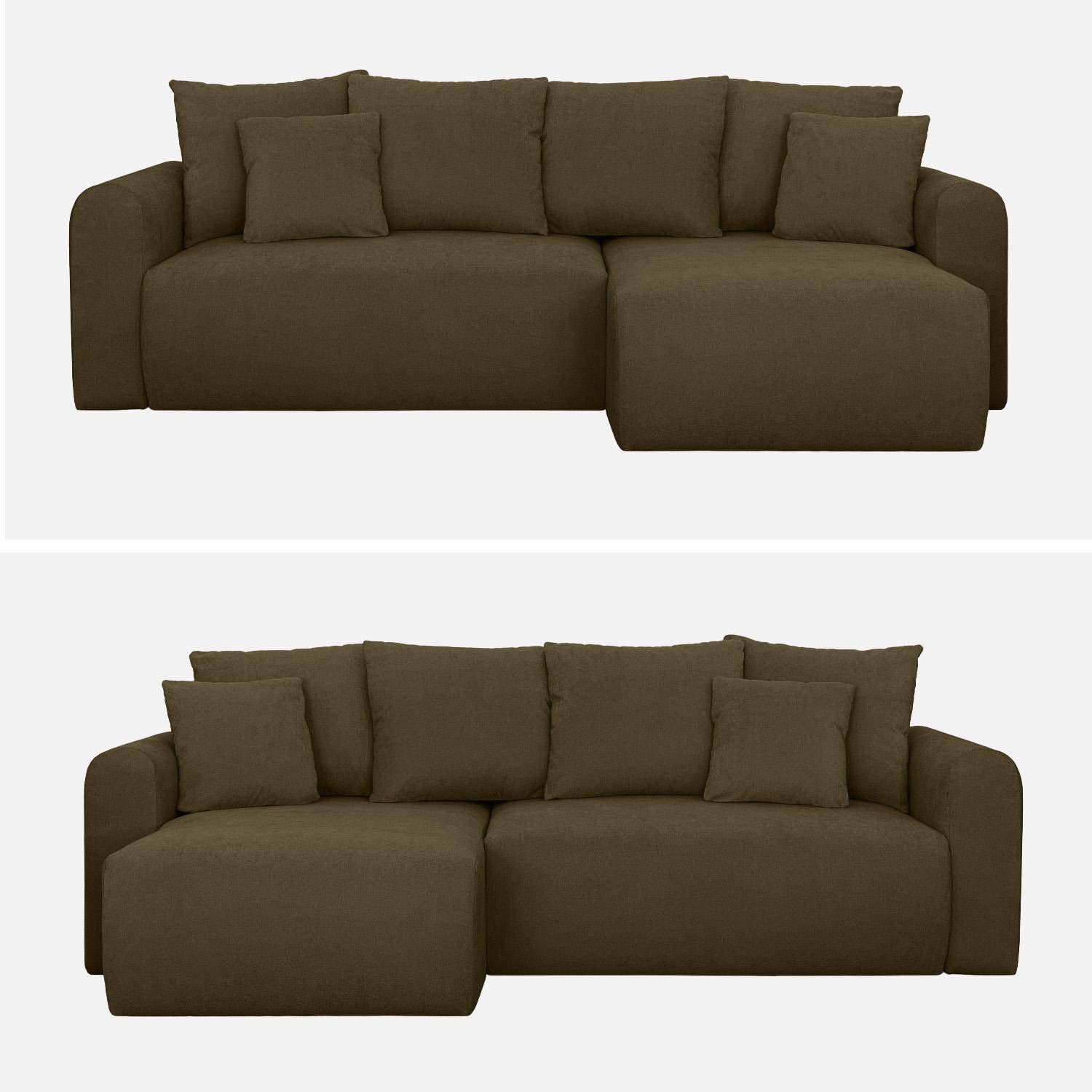 Canapé d'angle convertible réversible 3 places  tissu chenille avec coffre de rangement kaki - Almo Photo2