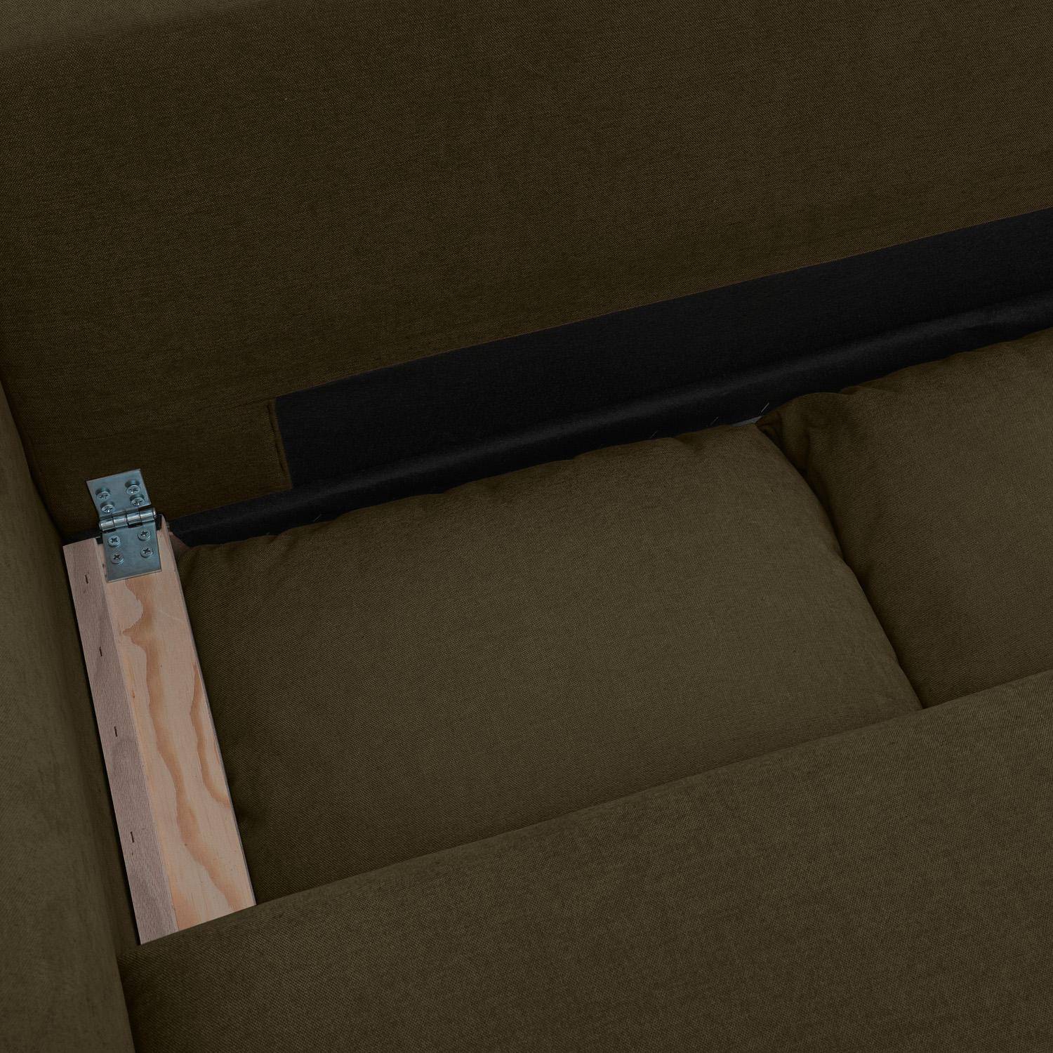 Canapé d'angle convertible réversible 3 places  tissu chenille avec coffre de rangement kaki - Almo,sweeek,Photo5