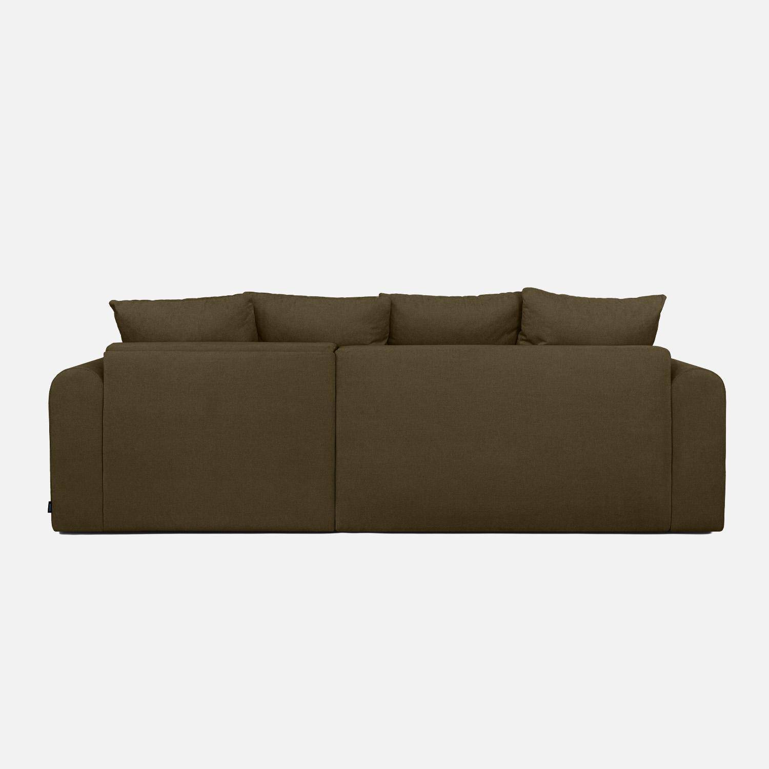 Canapé d'angle convertible réversible 3 places  tissu chenille avec coffre de rangement kaki - Almo Photo3