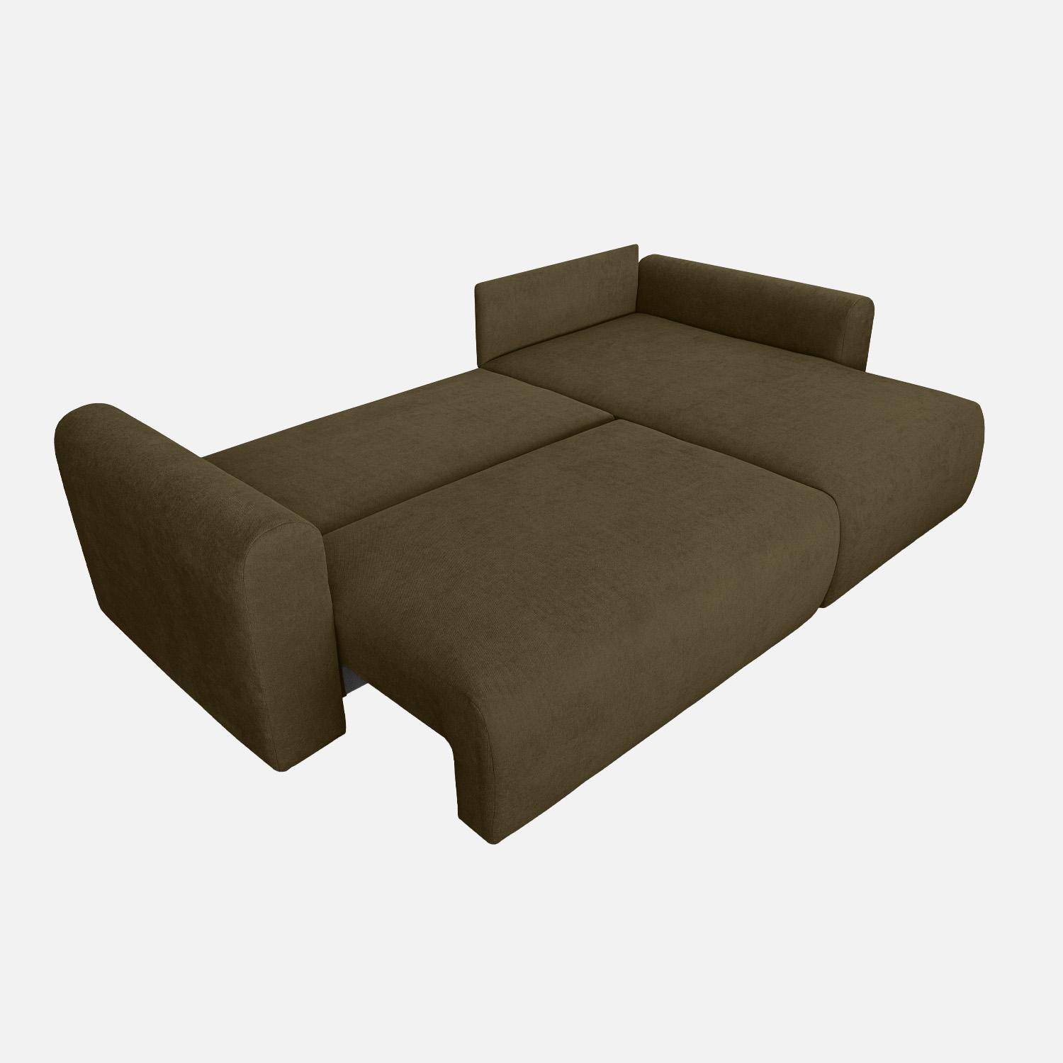 Canapé d'angle convertible réversible 3 places  tissu chenille avec coffre de rangement kaki - Almo Photo4