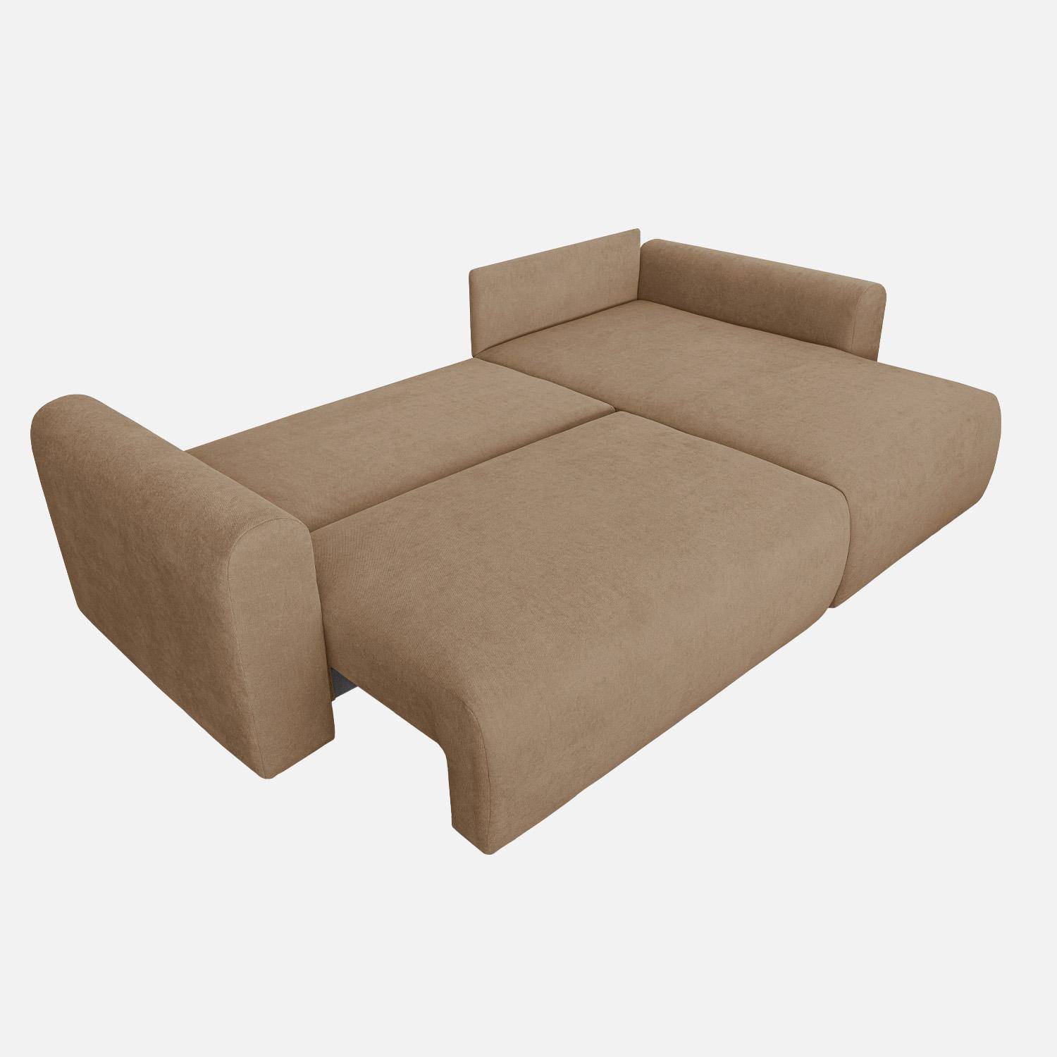 Canapé d'angle convertible réversible 3 places  tissu chenille avec coffre de rangement taupe - Almo Photo4