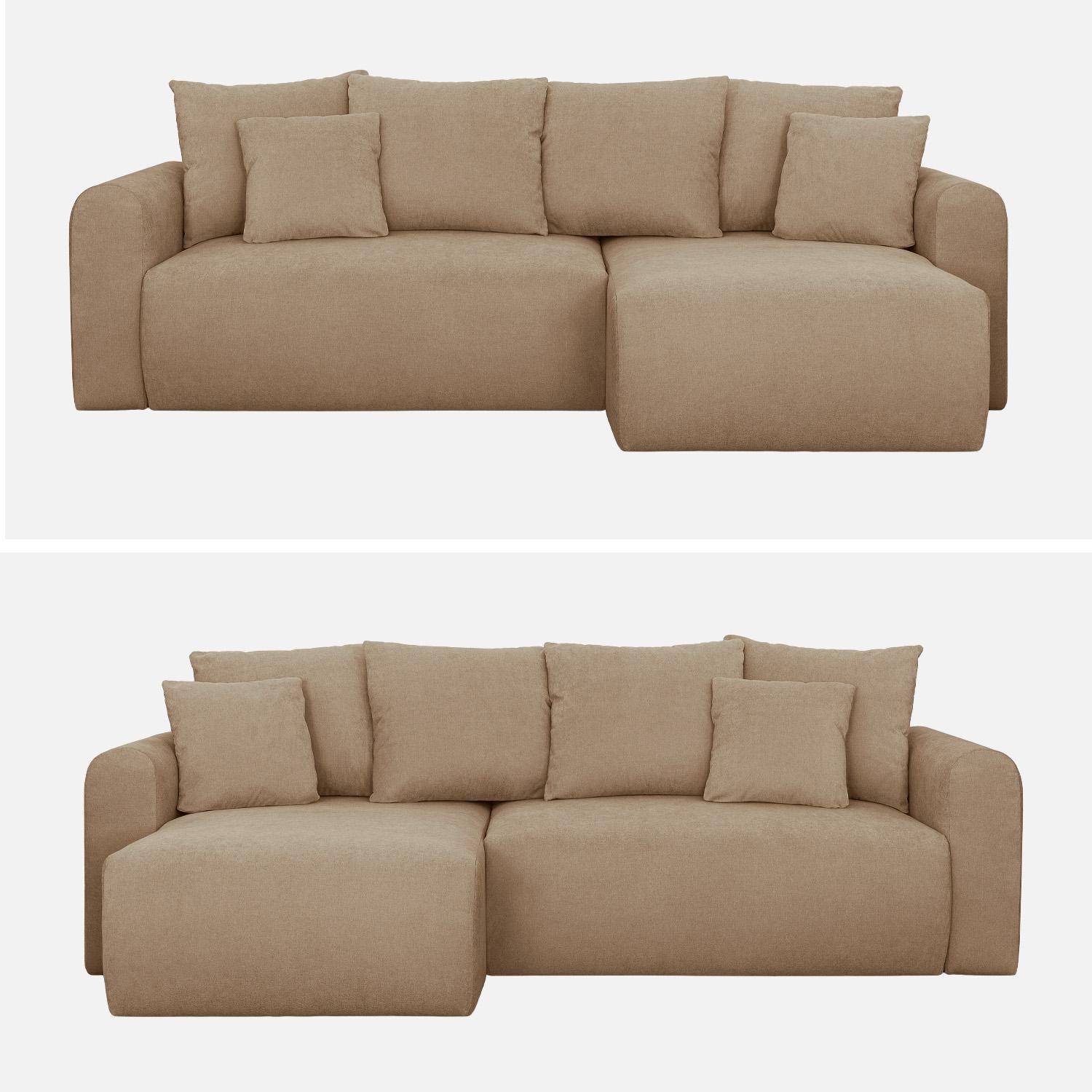 Canapé d'angle convertible réversible 3 places  tissu chenille avec coffre de rangement taupe - Almo Photo2