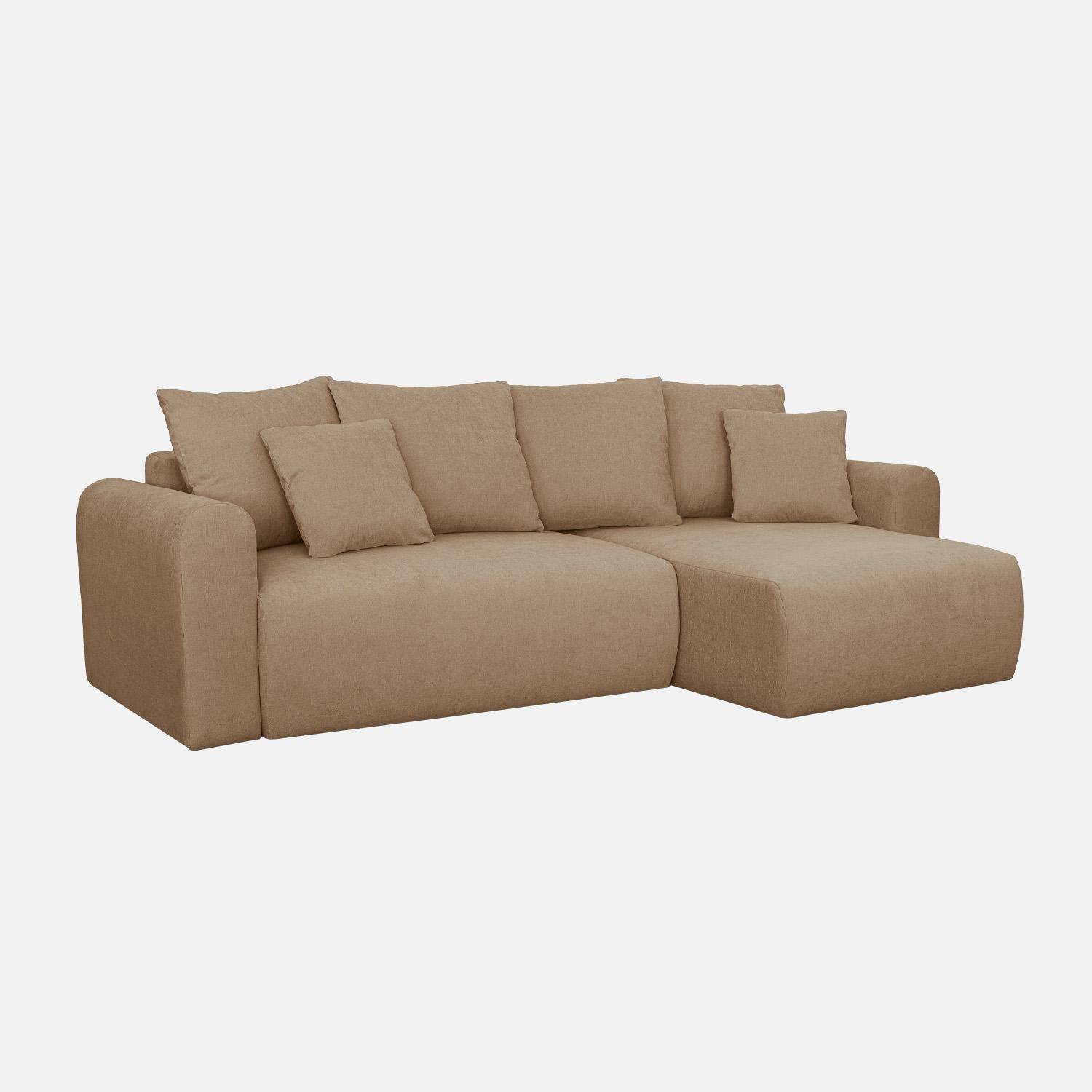 Canapé d'angle convertible réversible 3 places  tissu chenille avec coffre de rangement taupe - Almo,sweeek,Photo1