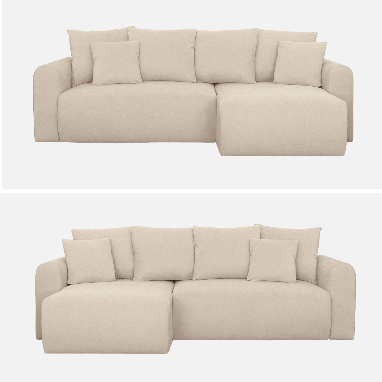 Canapé d'angle convertible réversible 3 places  tissu chenille avec coffre de rangement greige - Almo Photo2