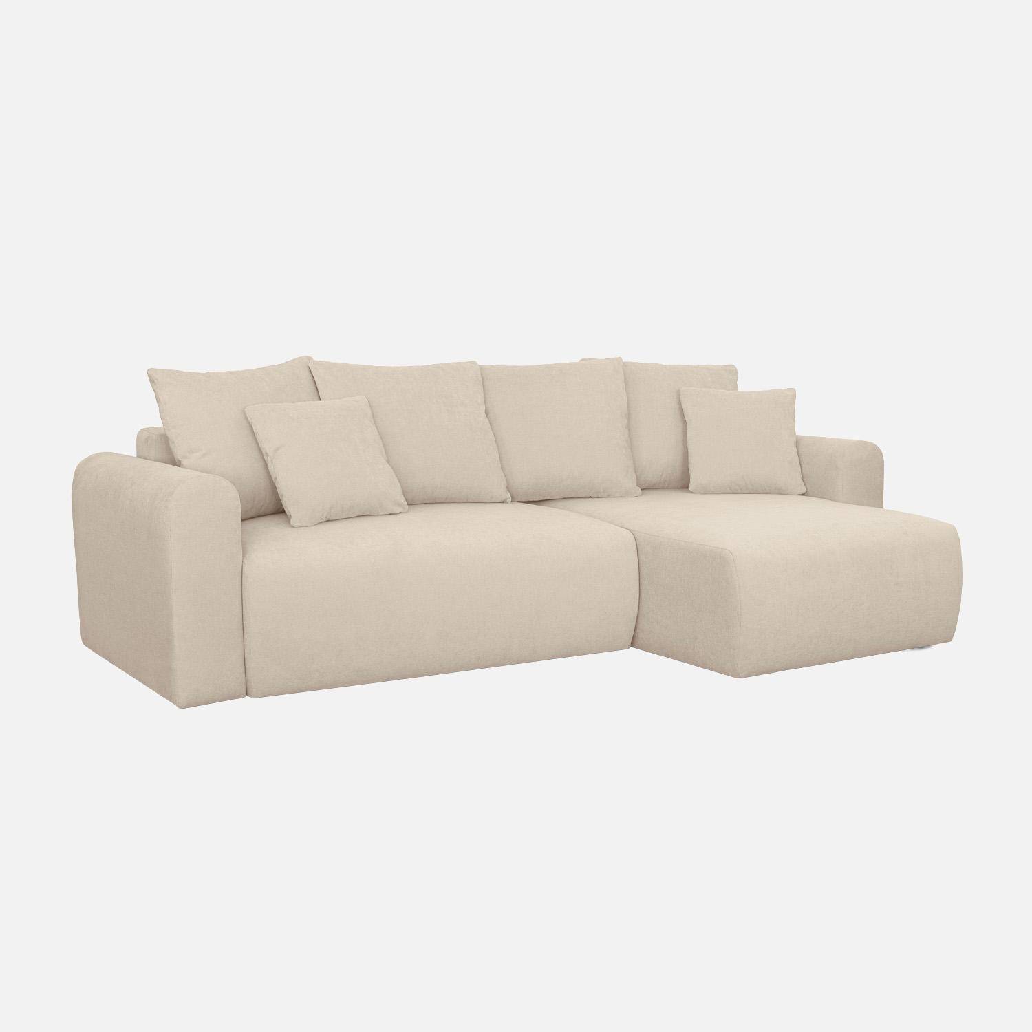 Canapé d'angle convertible réversible 3 places  tissu chenille avec coffre de rangement greige - Almo Photo1