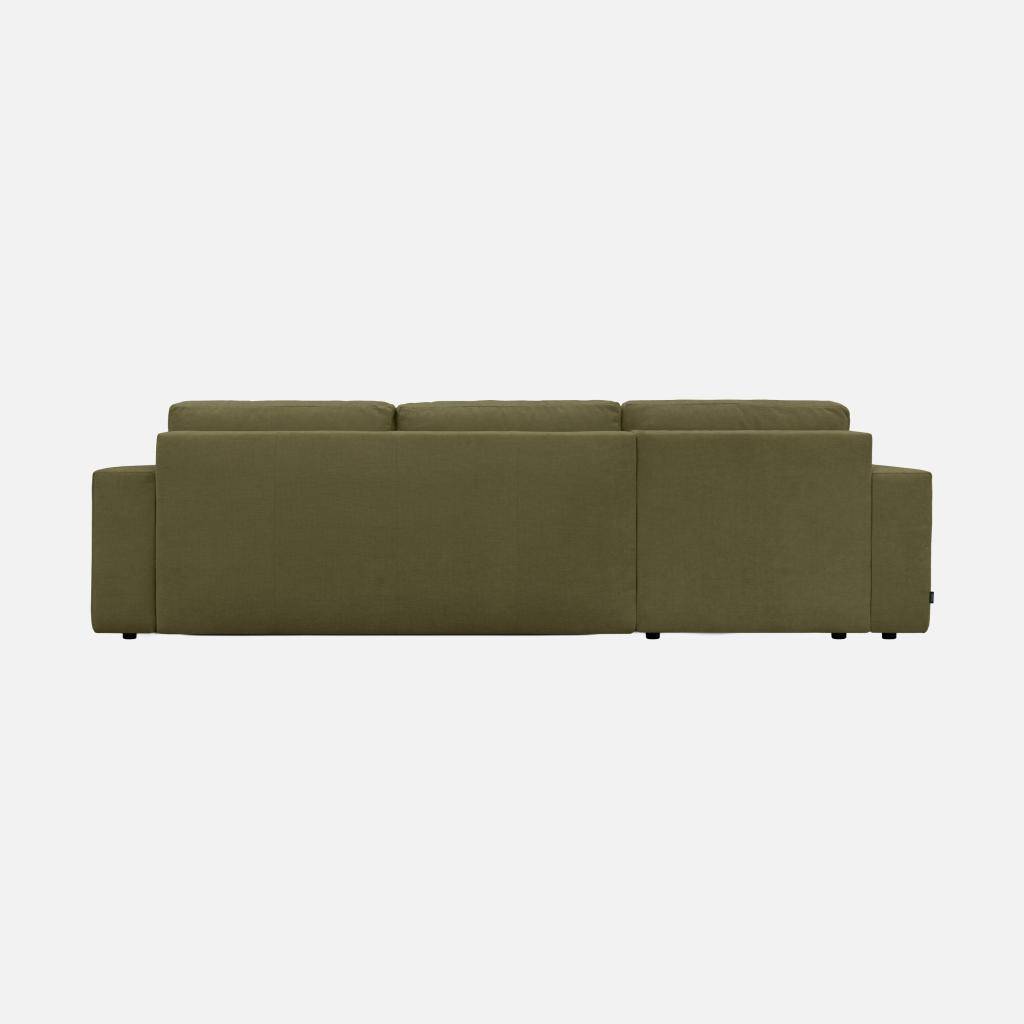Canapé d'angle convertible réversible 5 places tissu chenille avec coffre de rangement kaki - Theo Photo6