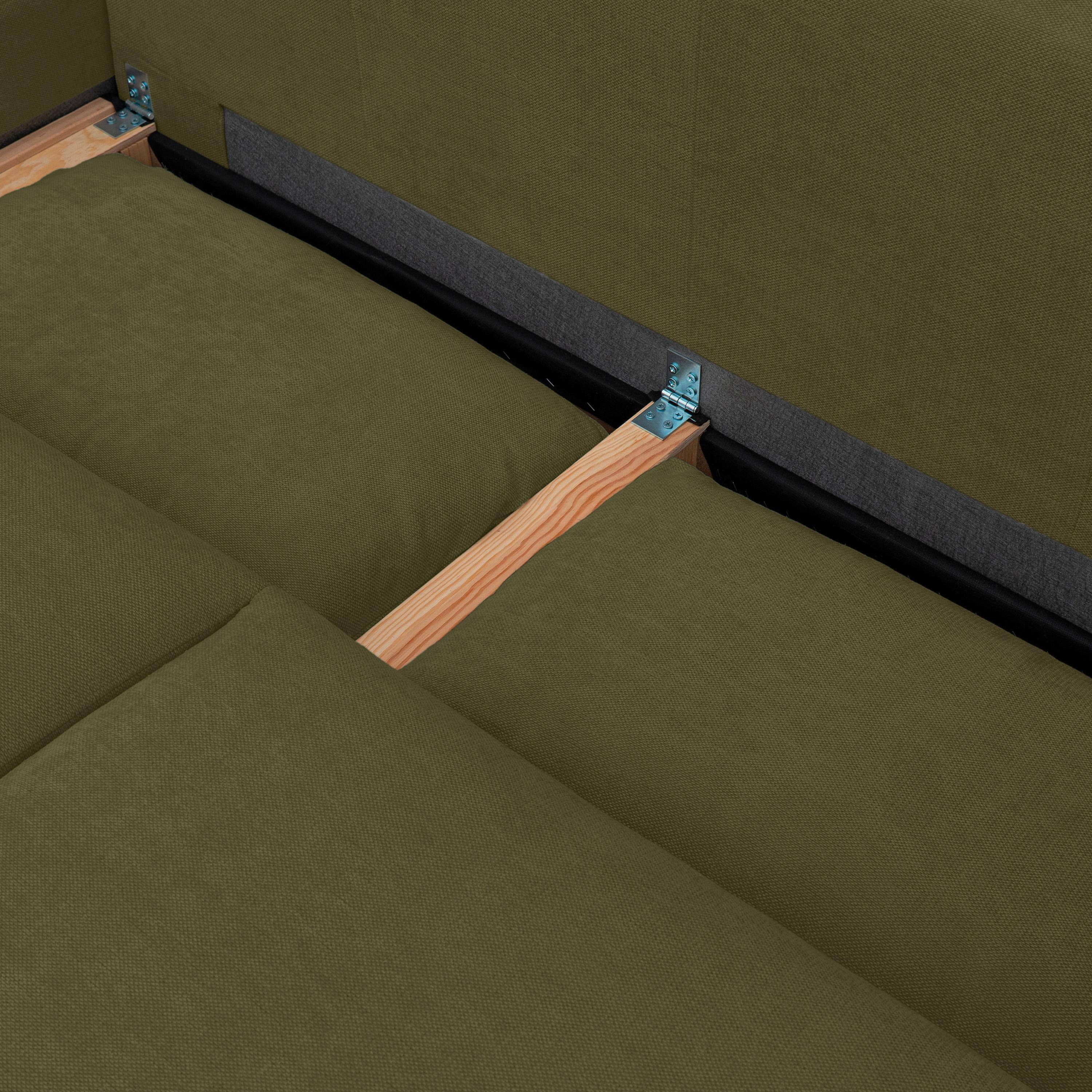 Canapé d'angle convertible réversible 3 places tissu chenille avec coffre de rangement kaki - Theo Photo5