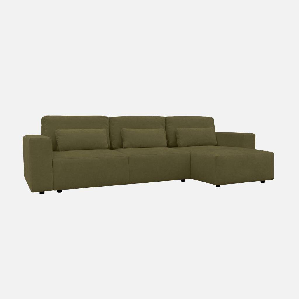 Canapé d'angle convertible réversible 5 places tissu chenille avec coffre de rangement kaki - Theo Photo4