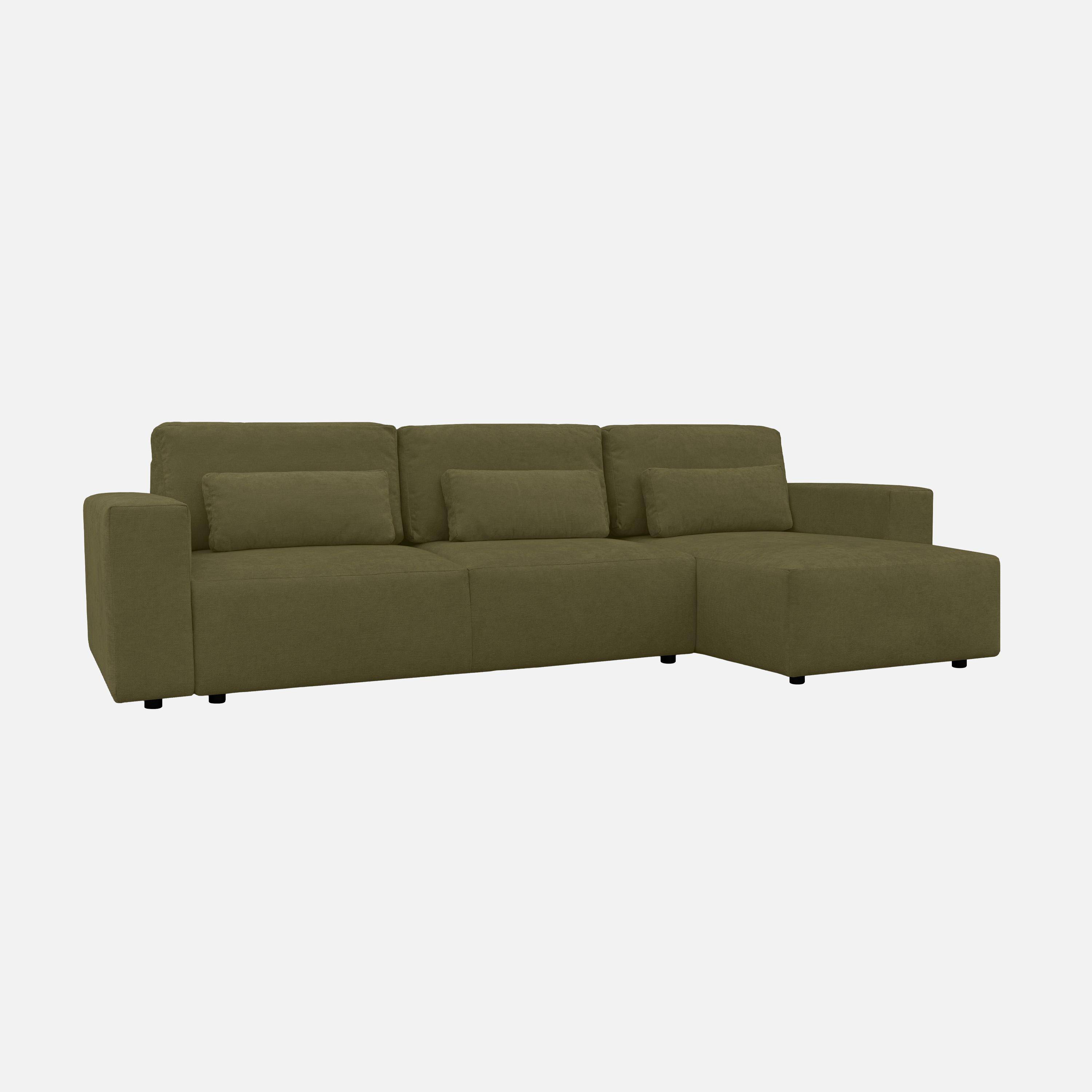 Canapé d'angle convertible réversible 3 places tissu chenille avec coffre de rangement kaki - Theo,sweeek,Photo2