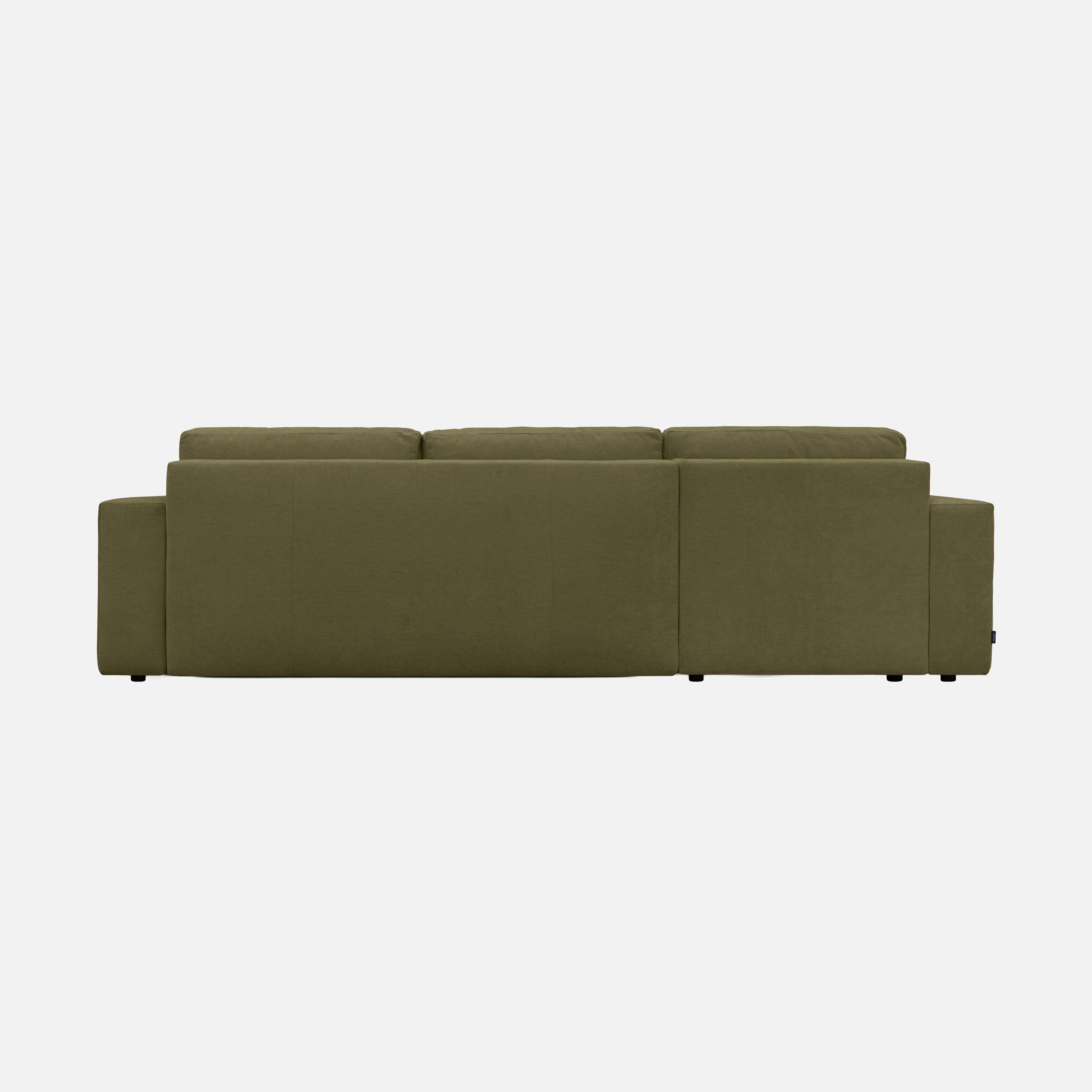 Canapé d'angle convertible réversible 3 places tissu chenille avec coffre de rangement kaki - Theo,sweeek,Photo5