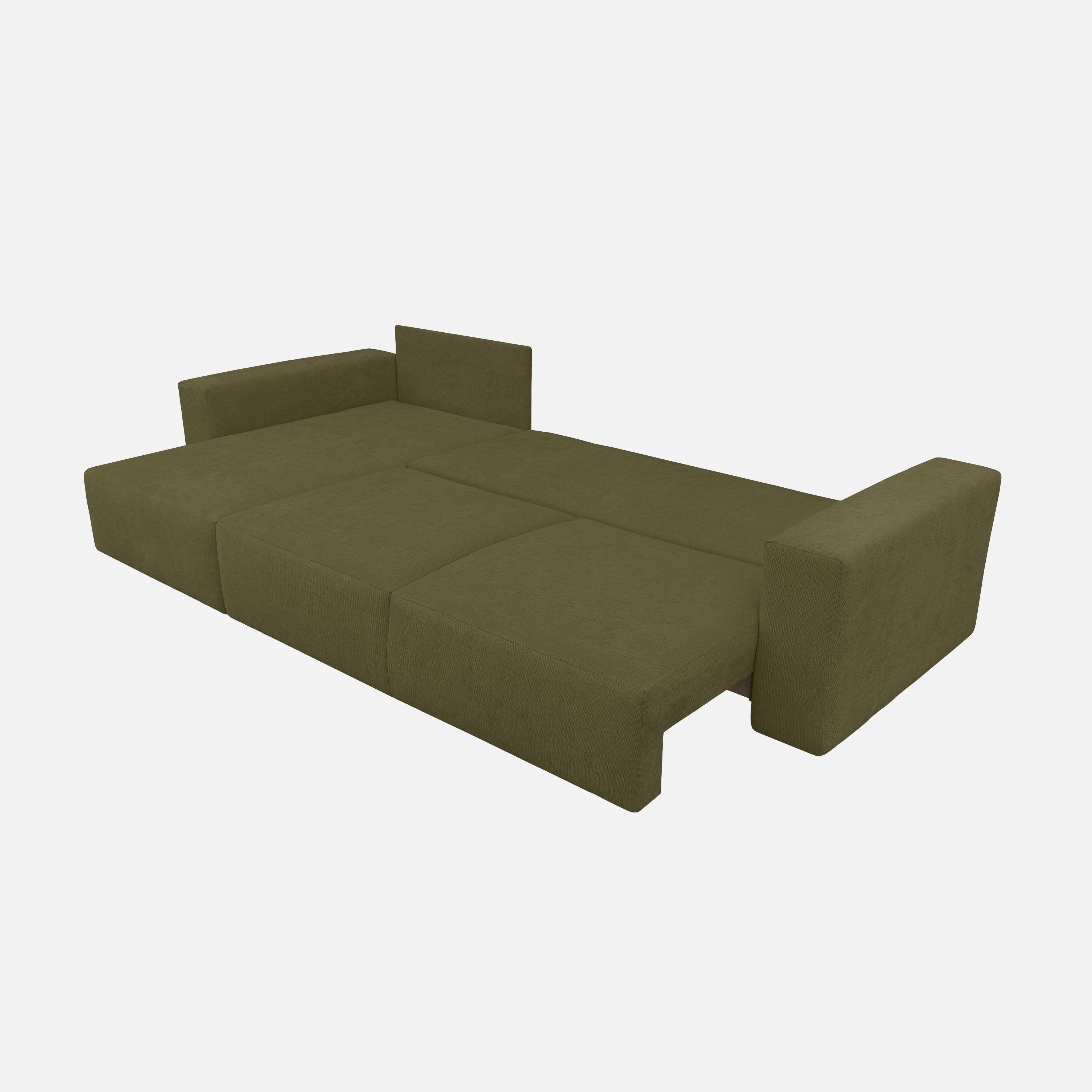 Canapé d'angle convertible réversible 3 places tissu chenille avec coffre de rangement kaki - Theo,sweeek,Photo4