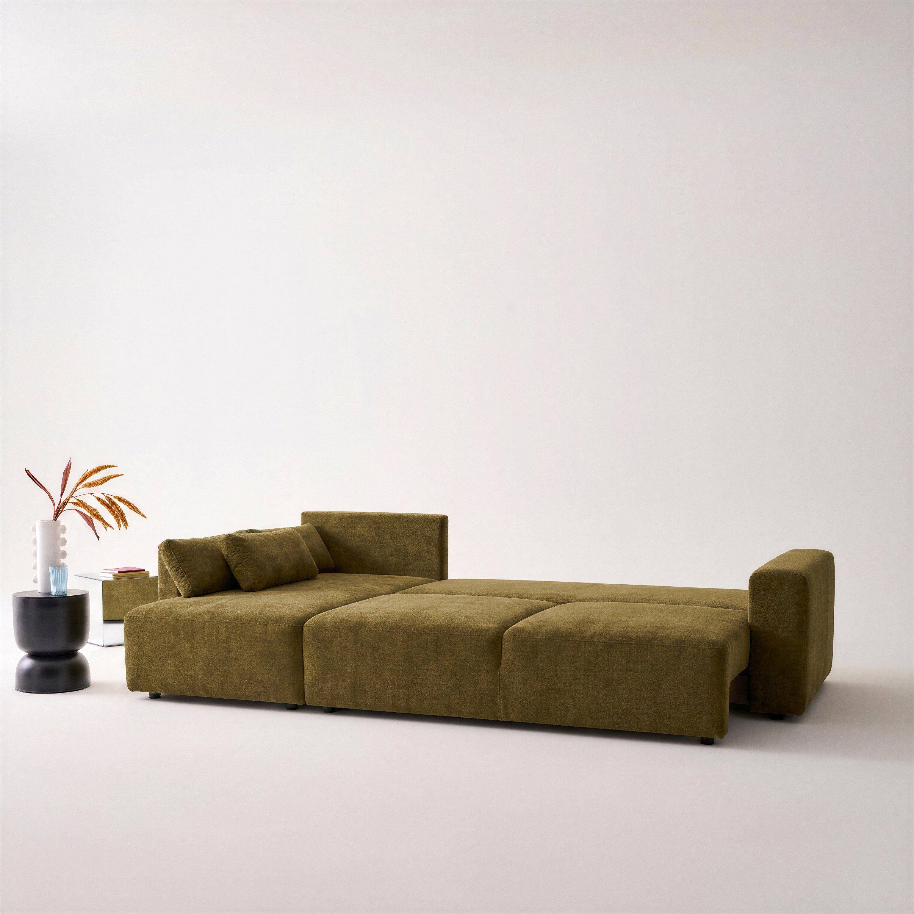 Sofá cama  esquinero de tela chenilla, 3 plazas  Verde bronce - 298x155x85 cm Photo3
