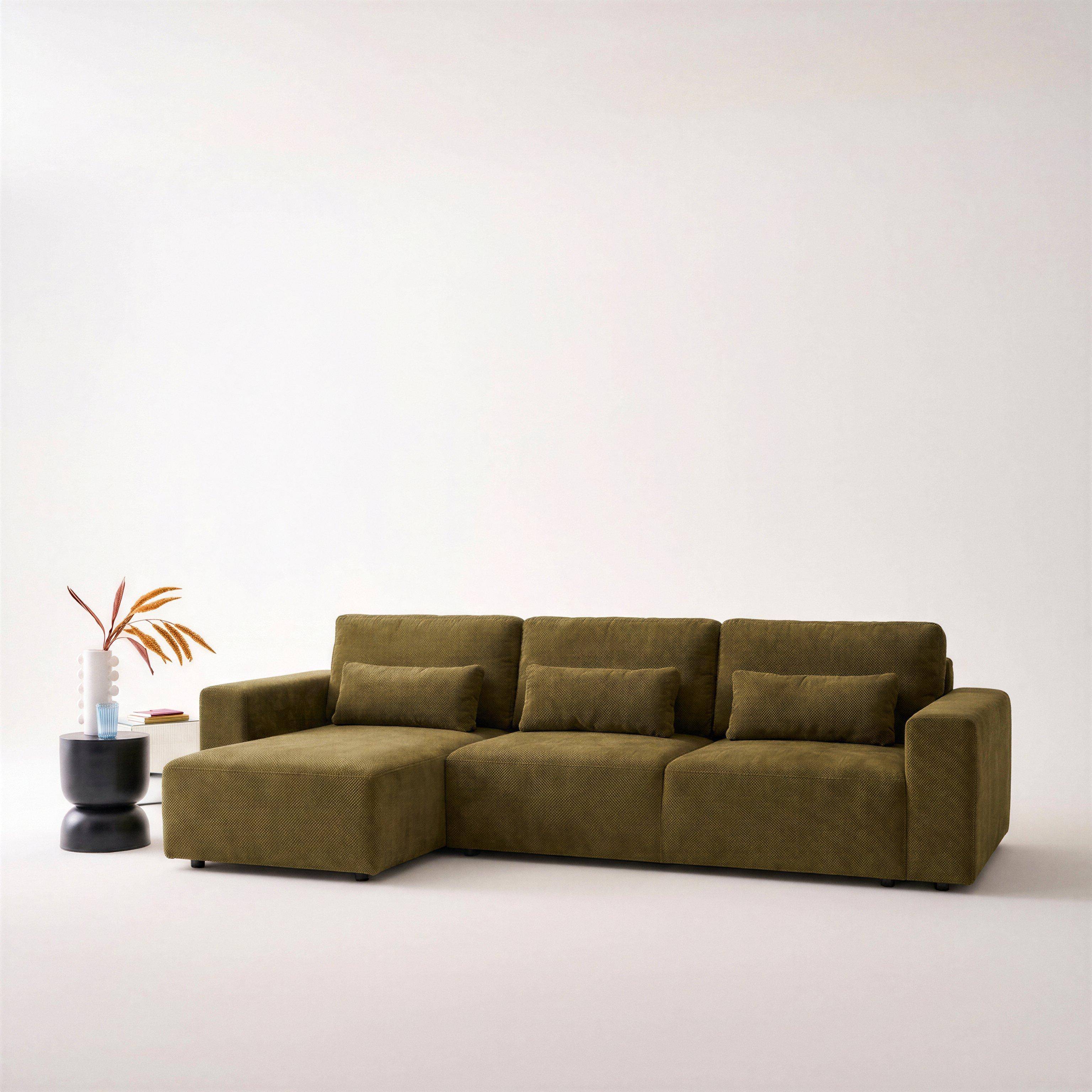 Sofá cama  esquinero de tela chenilla, 3 plazas  Verde bronce - 298x155x85 cm Photo2