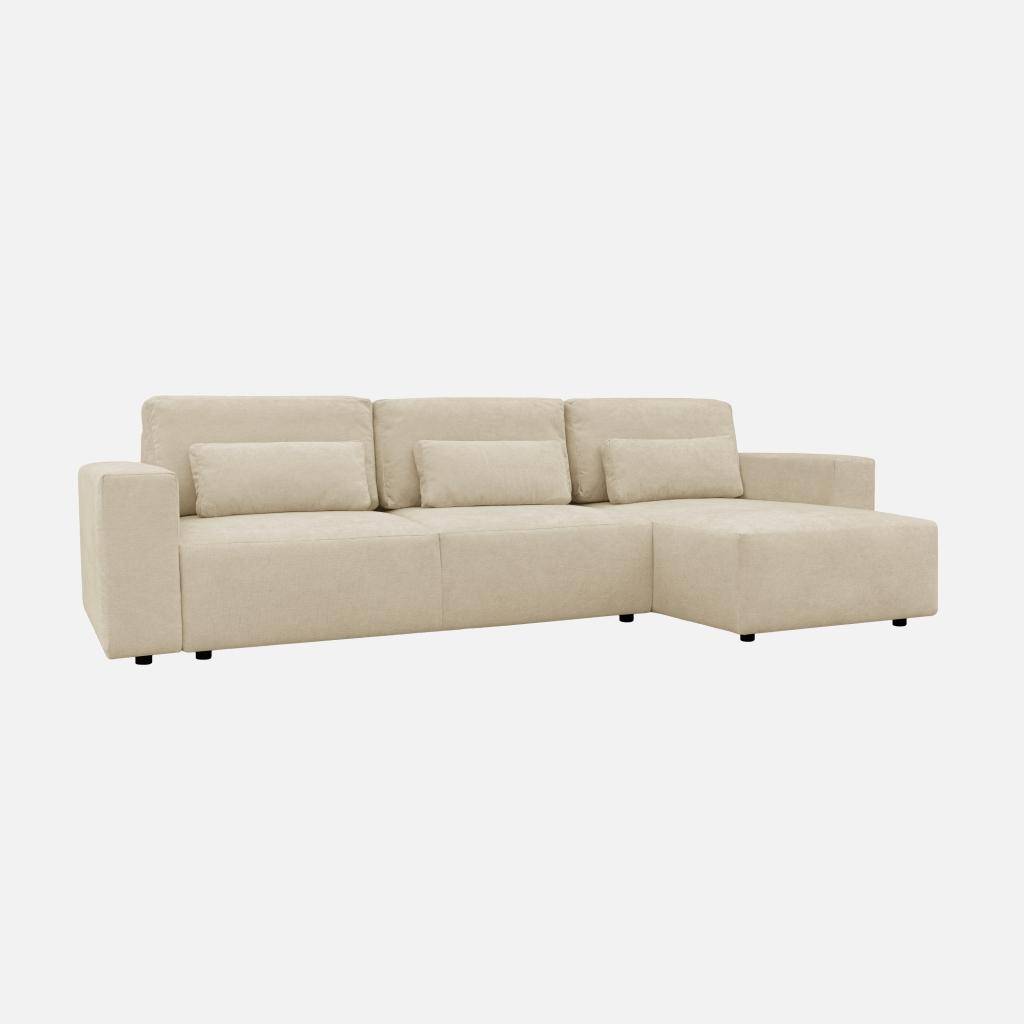 Omkeerbare hoekzetel 3-zitplaatsen, slaapzetel met opbergruimte chenille stof beige - Theo,sweeek,Photo4