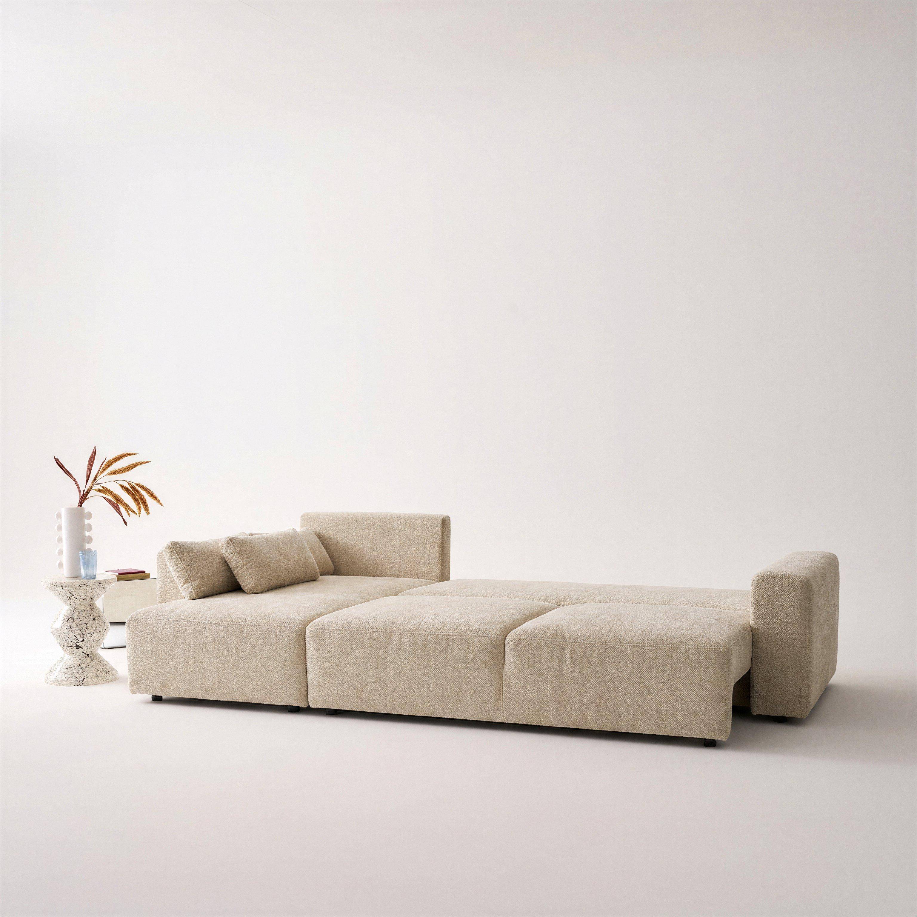 Omkeerbare hoekzetel 3-zitplaatsen, slaapzetel met opbergruimte chenille stof beige - Theo Photo3