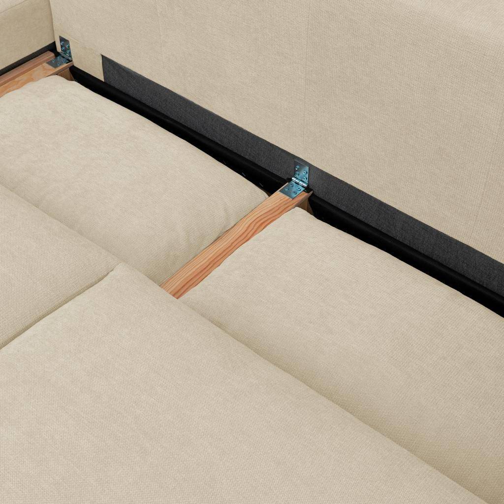 Canapé d'angle convertible réversible 3 places tissu chenille avec coffre de rangement beige - Theo Photo6