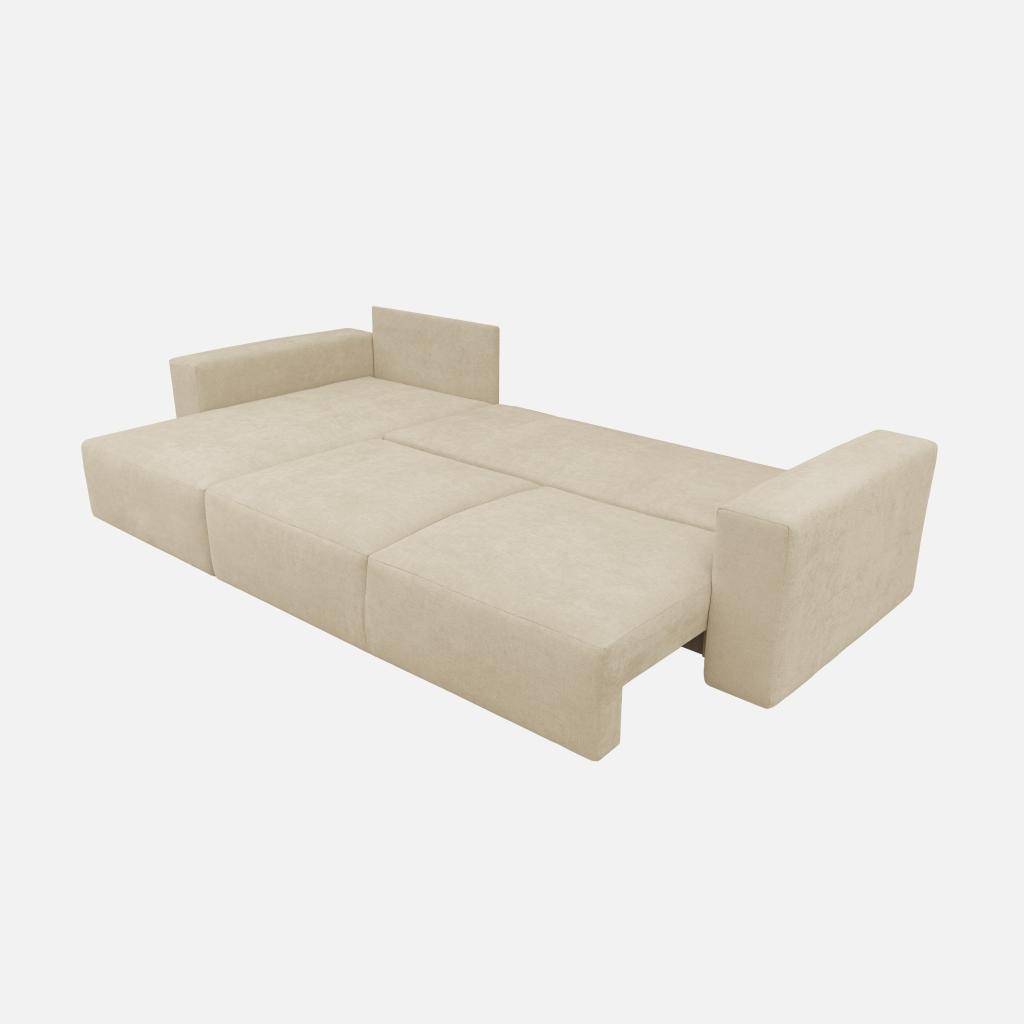 Canapé d'angle convertible réversible 3 places tissu chenille avec coffre de rangement beige - Theo Photo4