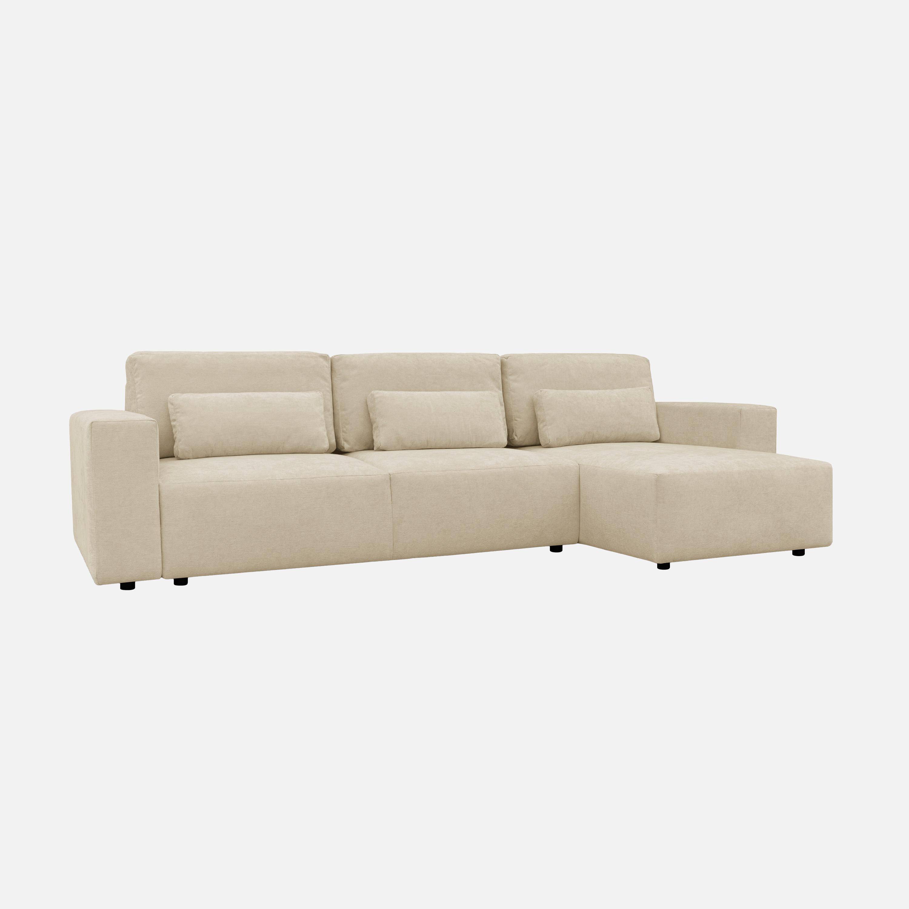 Canapé d'angle convertible réversible 3 places tissu chenille avec coffre de rangement beige - Theo,sweeek,Photo2