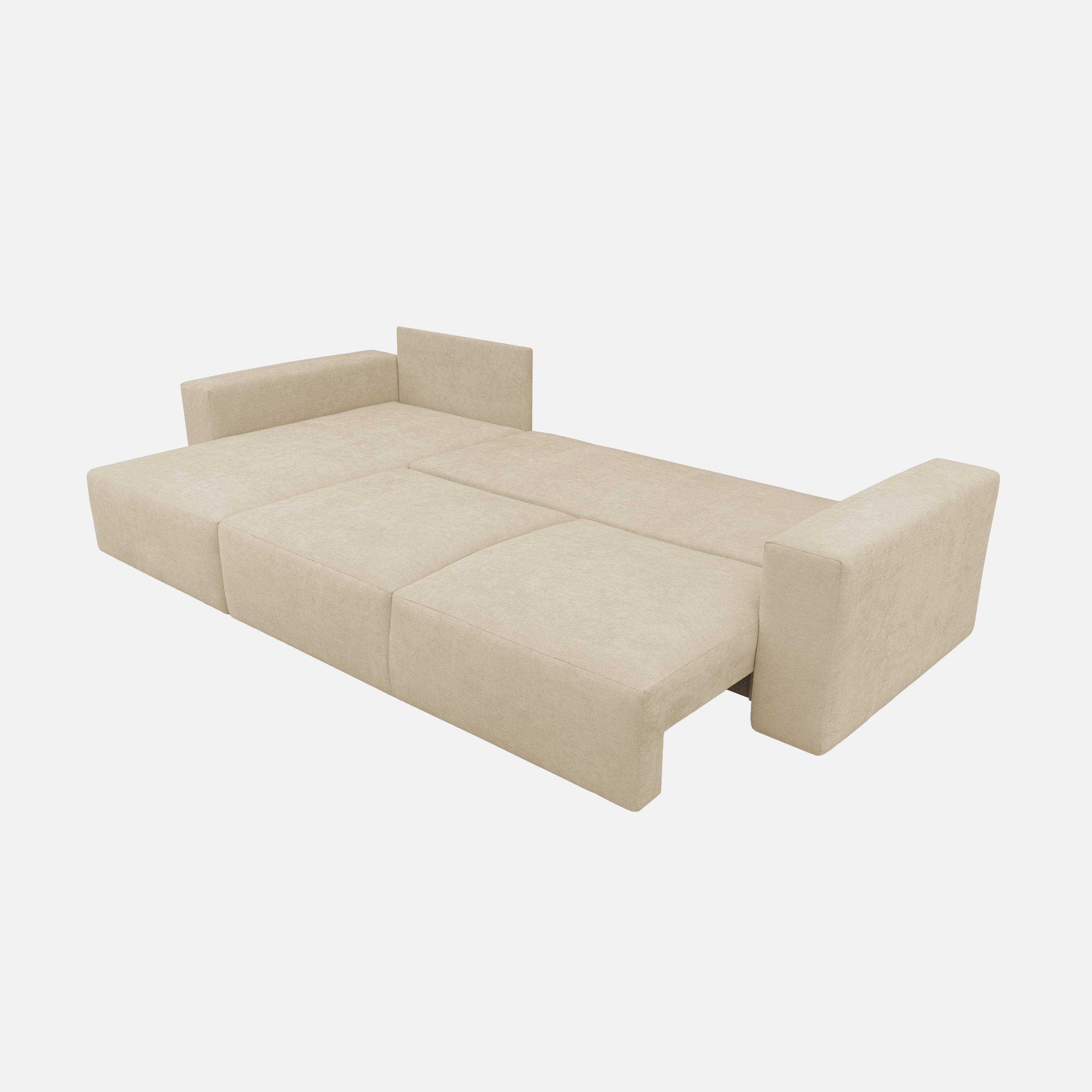 Canapé d'angle convertible réversible 3 places tissu chenille avec coffre de rangement beige - Theo Photo3