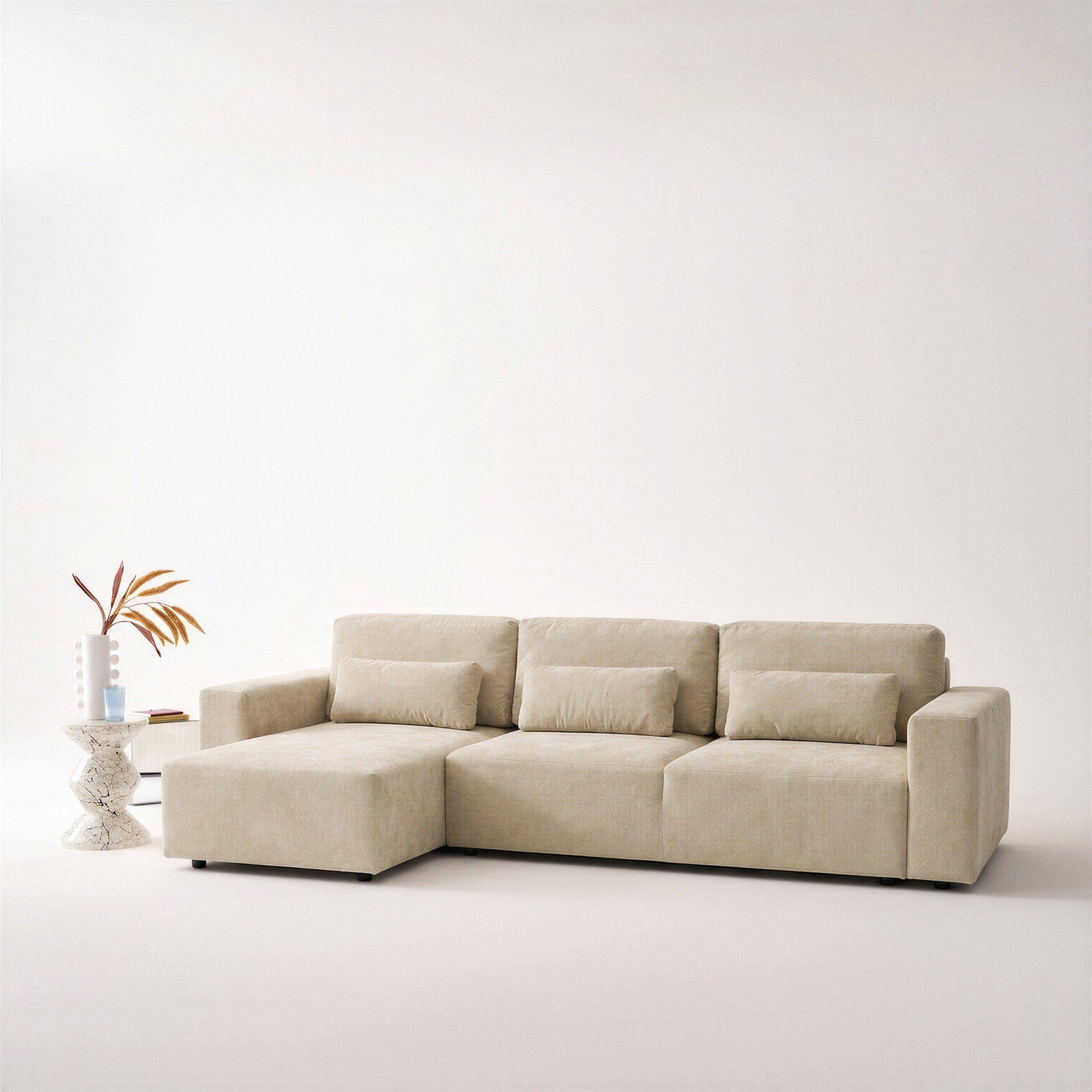 Omkeerbare hoekzetel 3-zitplaatsen, slaapzetel met opbergruimte chenille stof beige - Theo Photo2